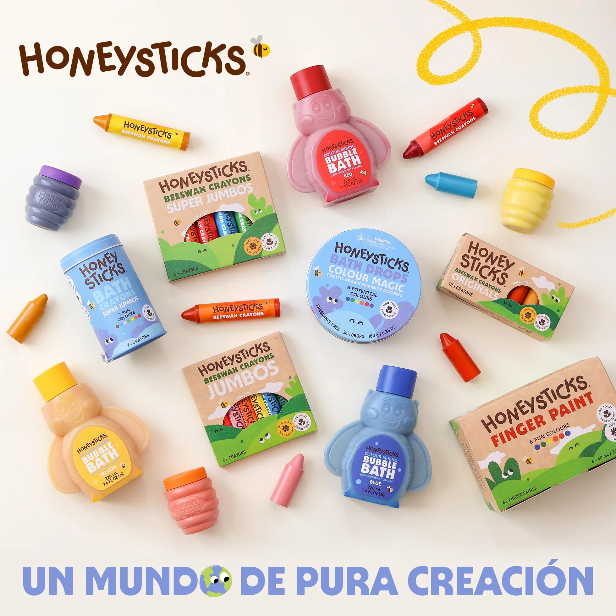 Honeysticks Juego de Pinceles Gigantes para Niños Pequeños - 3 Piezas con Mango de Madera
