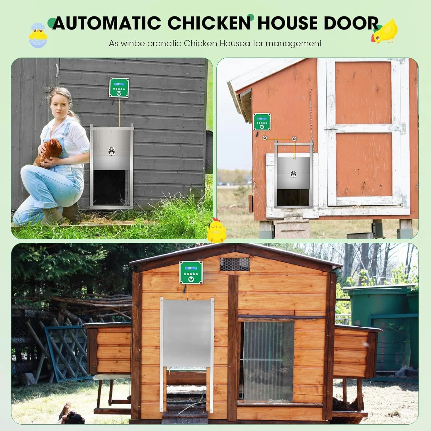 Sunowl Puerta Automática para Gallinero con Temporizador y 2 Controles Remotos, Kit Eléctrico (Verde)
