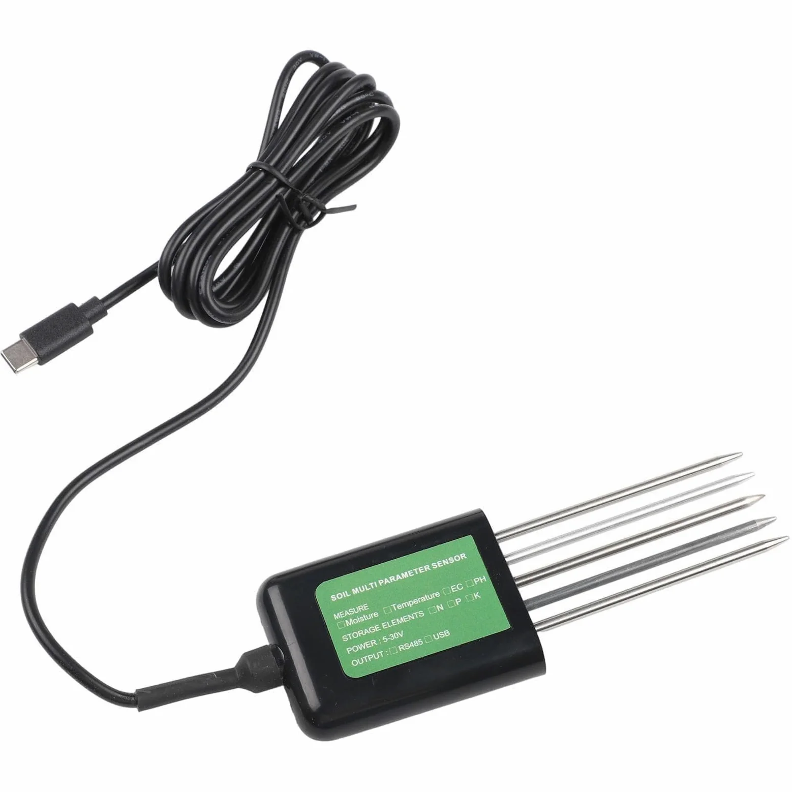 Para el probador de suelo inteligente Sensor USB 7 en 1 para sistemas Android Comprobación de pH Temperatura Humedad Nutrientes Npk con sellado de resina epoxi impermeable Ip68