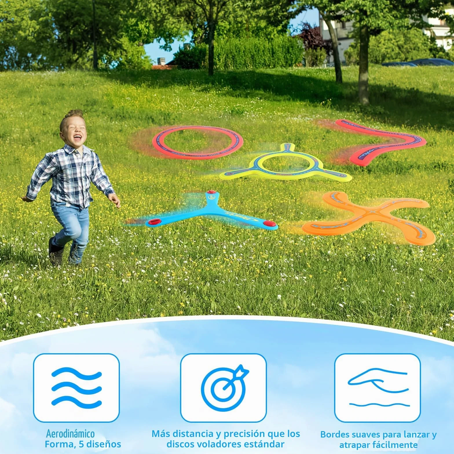 deAO Conjunto Boomerang 5 Piezas Multicolor para Principiantes Actividades Deportivas al Aire Libre