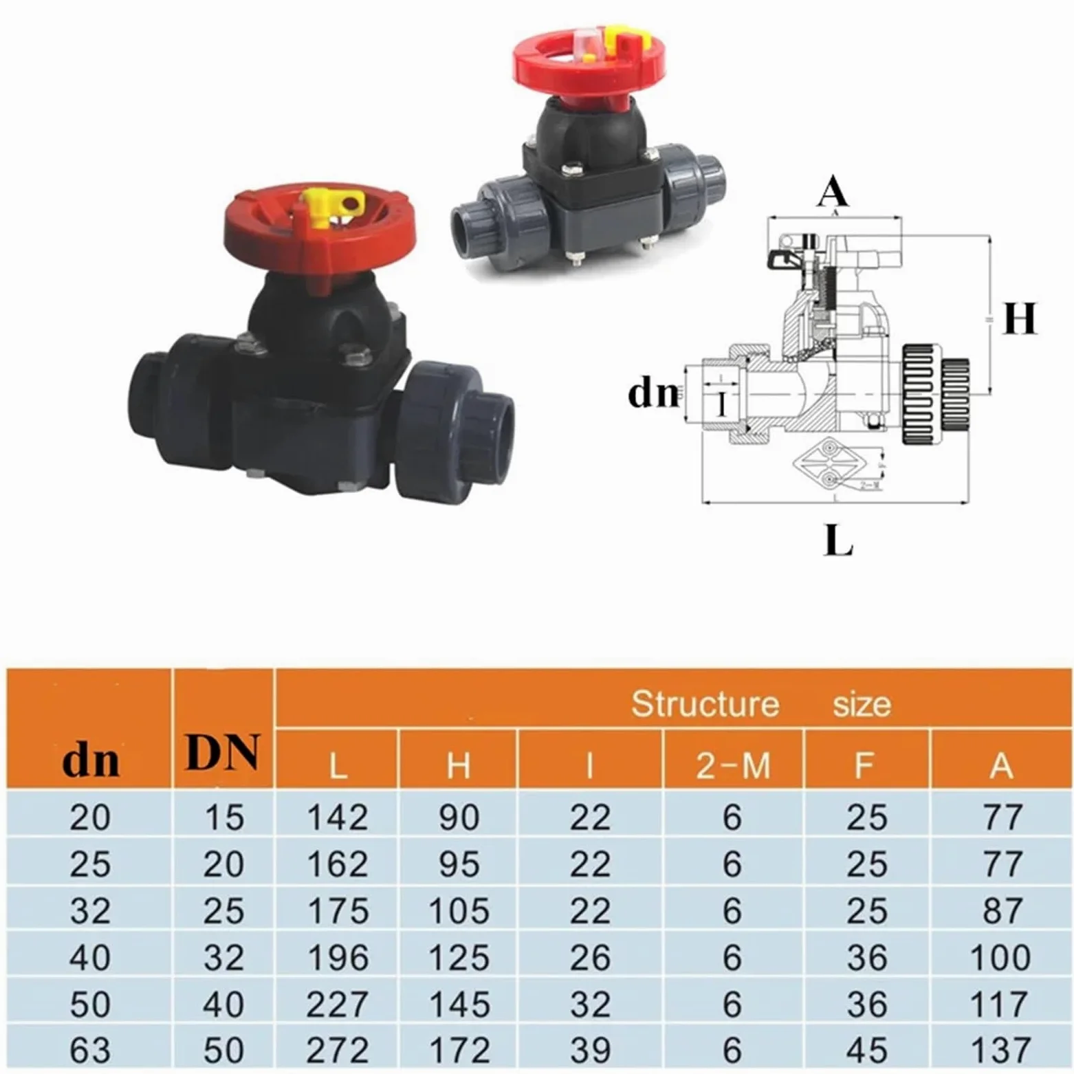 Válvula de diafragma de Doble rotación Conexión Activa de PVC Válvula de Control de Flujo Interruptor de válvula de plástico Resistente a la corrosión(DN 20 X 25mm)