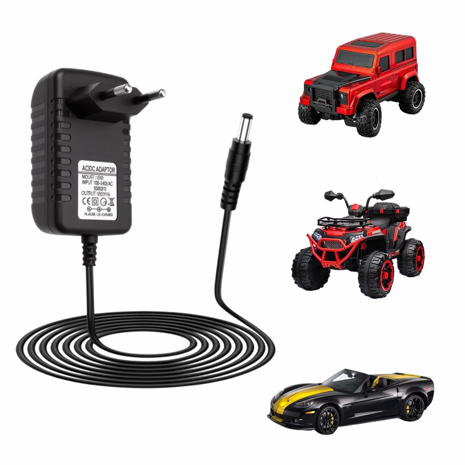 Cargador para Coches Eléctricos Niños 12V 1A Enchufe EU DC 2,1mm x 5,5mm Universal