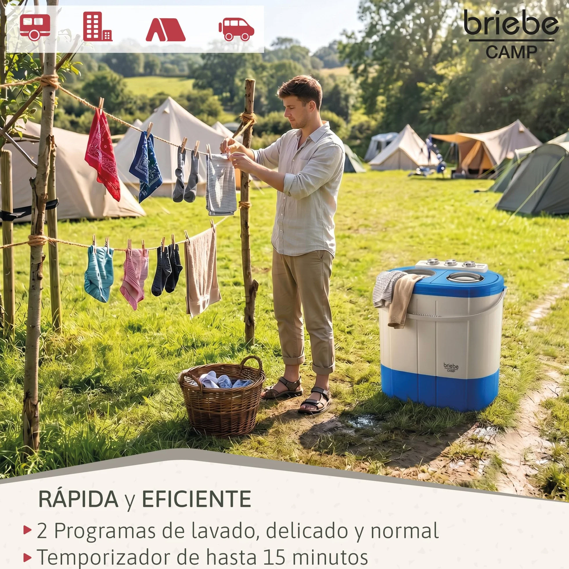Camp Mini Lavadora Portátil con Centrifugado 3Kg Carga Superior Azul/Blanco