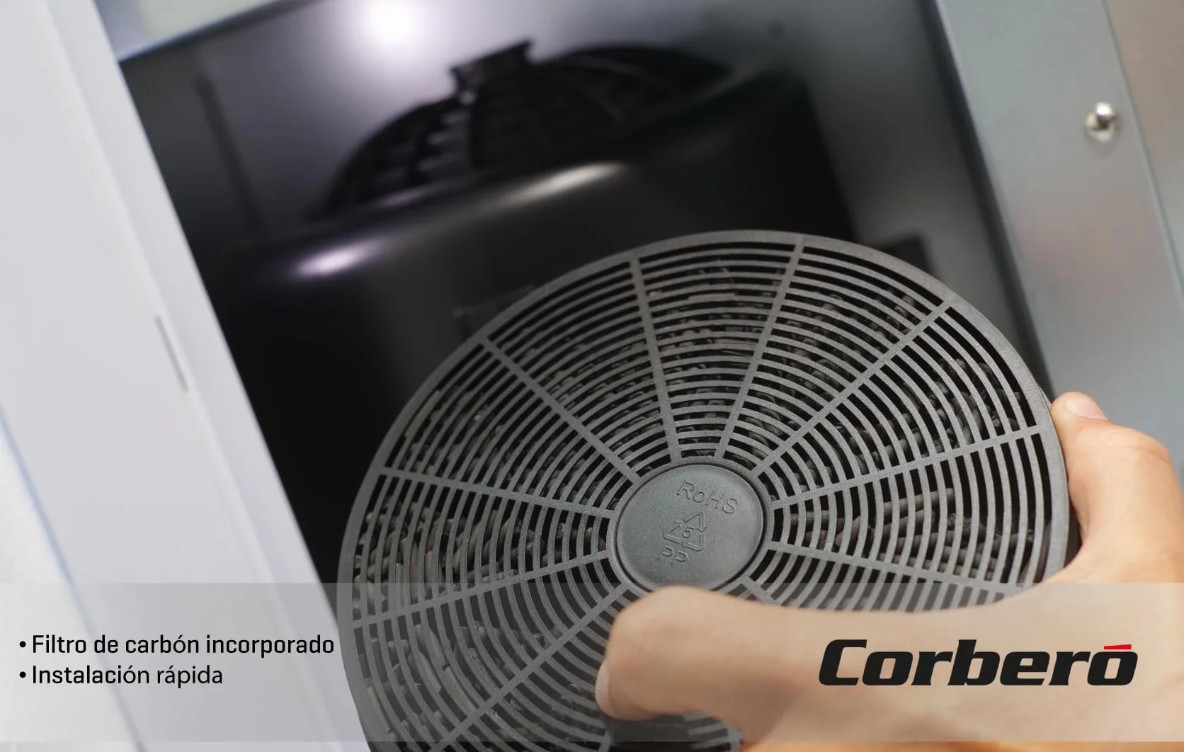 Corberó Campana Extractora Pirámide 70 cm 621,71 m3/h 168W 3 Velocidades Luz LED Inox
