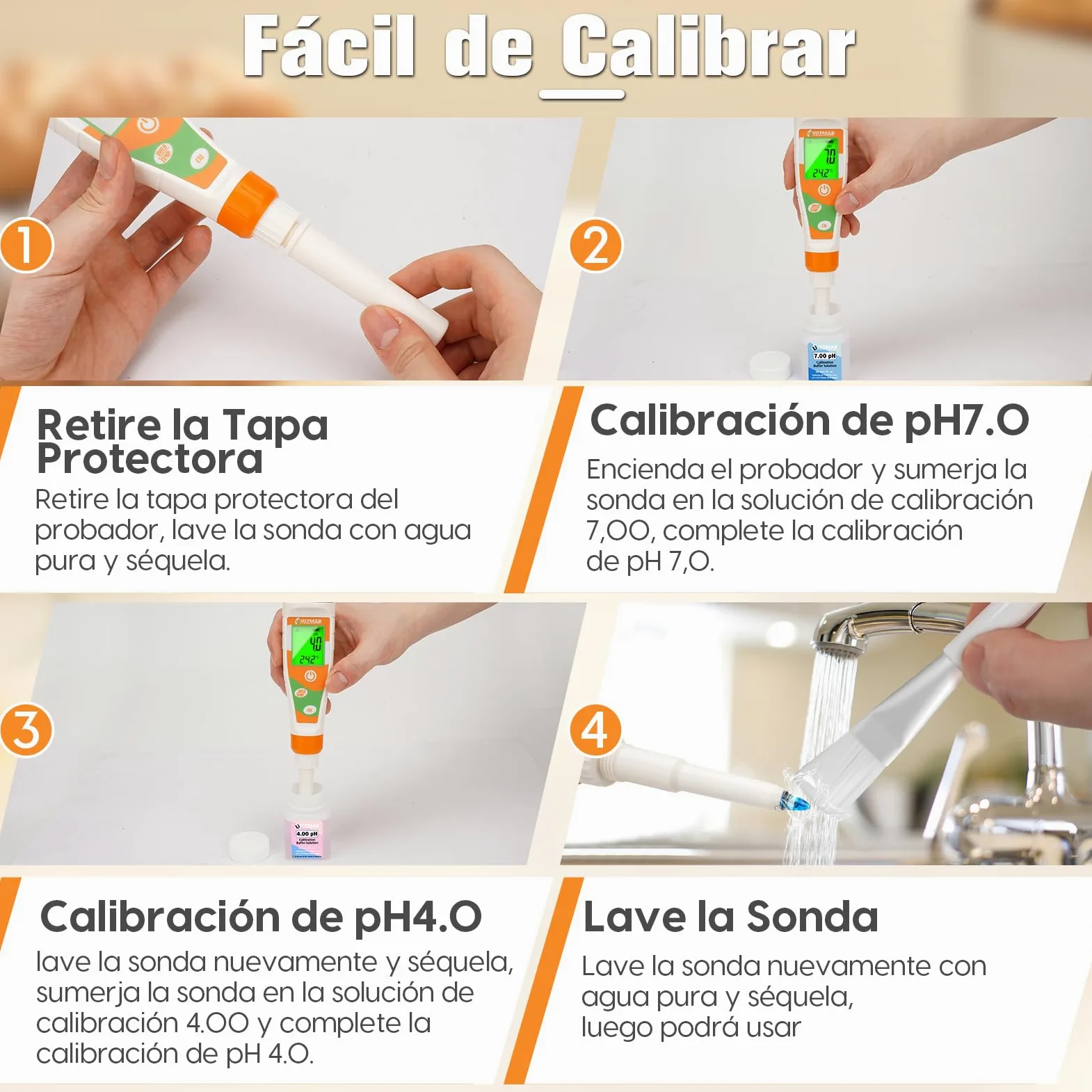 UIUZMAR Medidor de pH Alimentos, phmetro Semisolidos y Liquido, Medidor de pH para Fermentos, Pan, Masa Madre, Cosmetica, Queso, Arroz, Kombucha, Piscina, Acuario, Hidroponía, Agua Potable