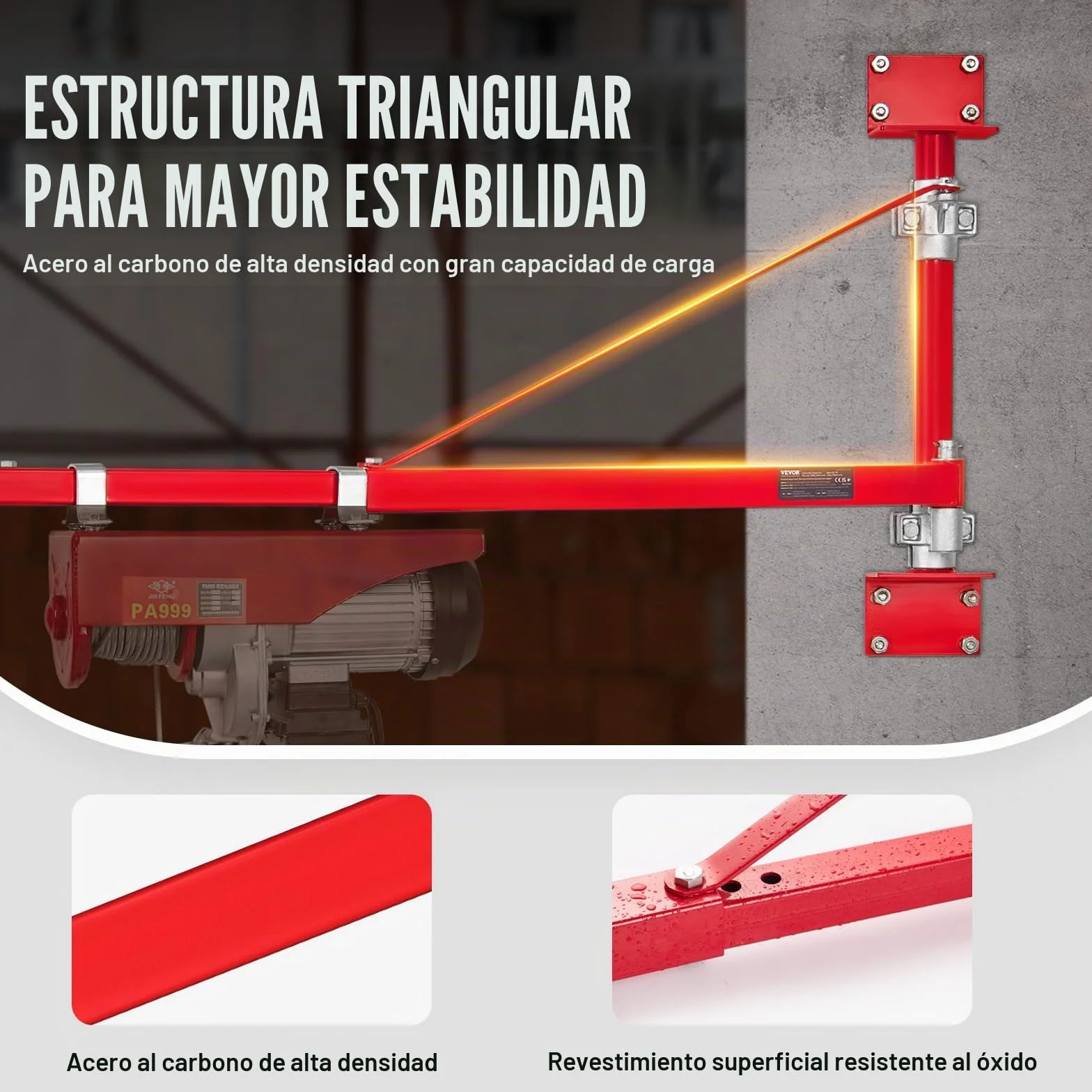 VEVOR Brazo de Soporte de Polipasto Eléctrico, 600KG, Carga Máxima, Brazo Oscilante con Poste, Acero