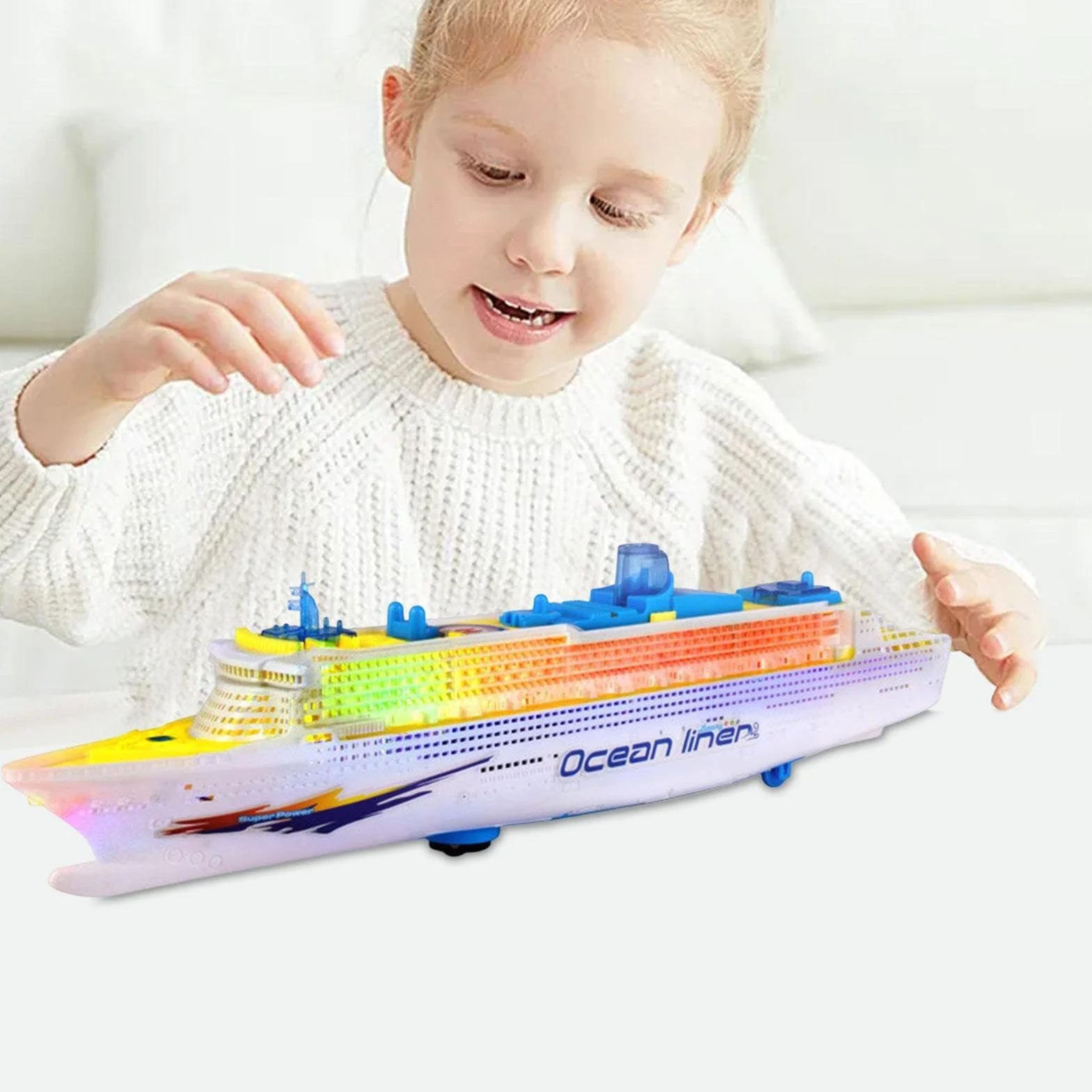 LED Transatlántico Intermitente con Rueda Universal para Niños 3-12 Años - Decoración Náutica y Juguete de Barco