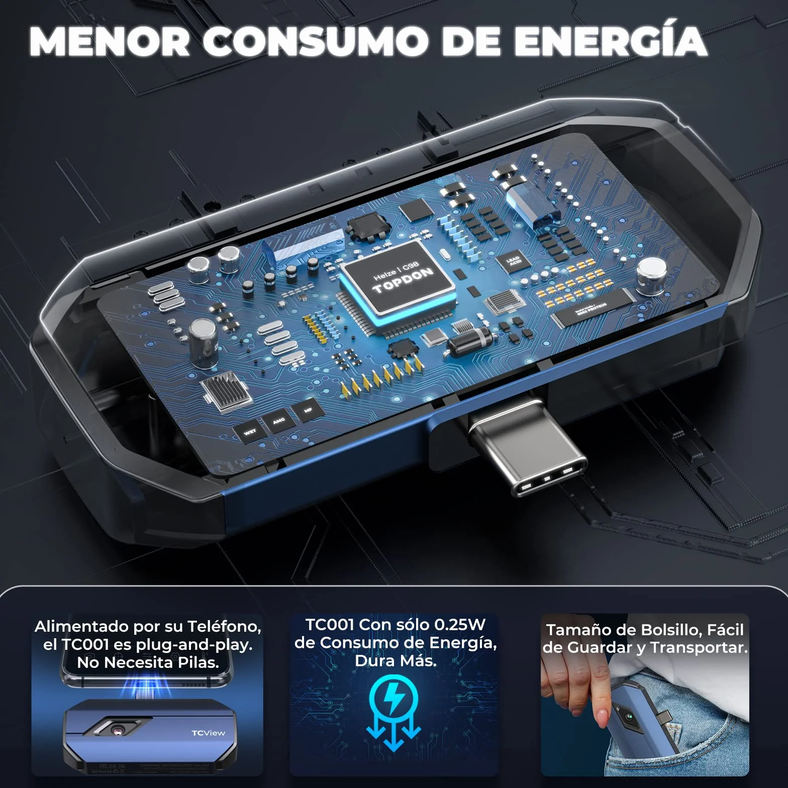 TOPDON TC001 Cámara Térmica Profesional para Android, 512x384 TISR Alta Resolución Cámara Termográfica Infrarroja, Rango de medición de la temperatura -20℃ a 550℃, Precisión 0.1℃ (Azul)
