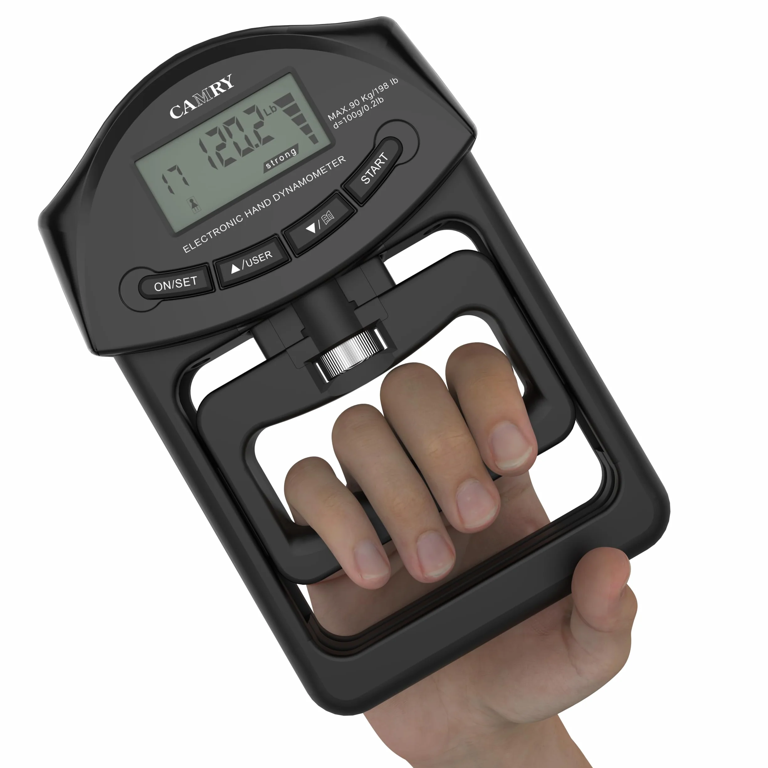 CAMRY Dinamómetro Digital de Mano, Medidor de Fuerza de Agarre, 198 Libras 90 Kilogramos