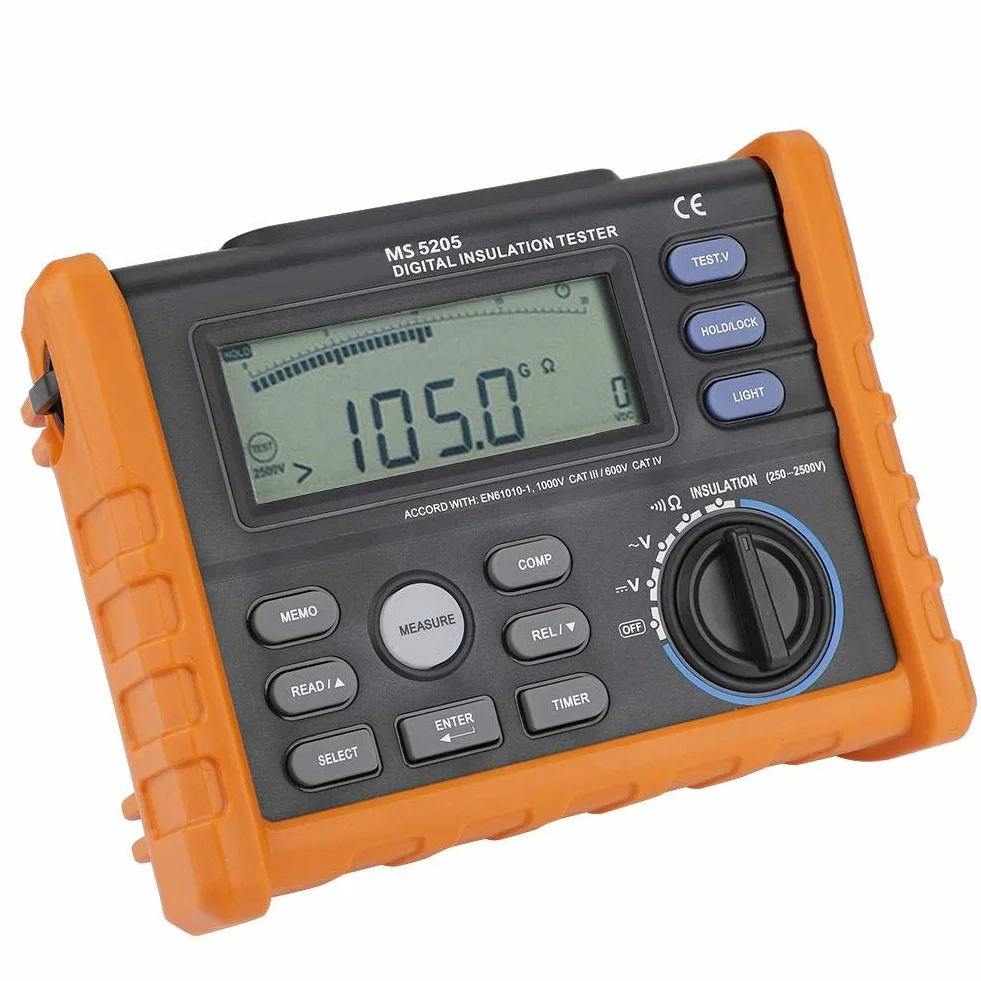 Probador de resistencia de aislamiento, PEAKMETER PM5205 Cálculo automático Medidor de voltaje CA y CC Probador de resistencia de tierra automático Megóhmetro Pantalla analógica digital 0.01MΩ-100GΩ 2