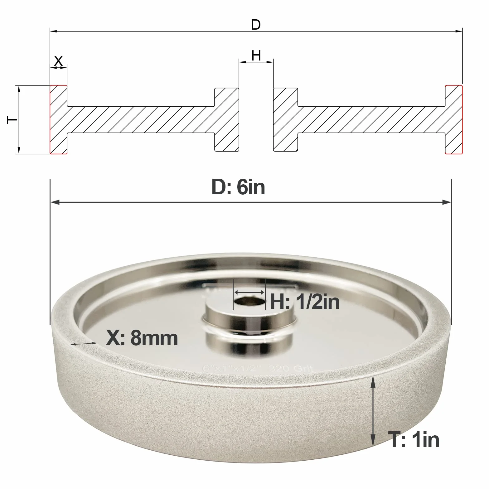 CBN - Ruedas de molienda de 150 mm, grano 180, 6 pulgadas de diámetro x 1 pulgada de ancho x 1/2 pulgada de eje para afilar herramientas de acero de alta velocidad, herramientas de torneado de madera