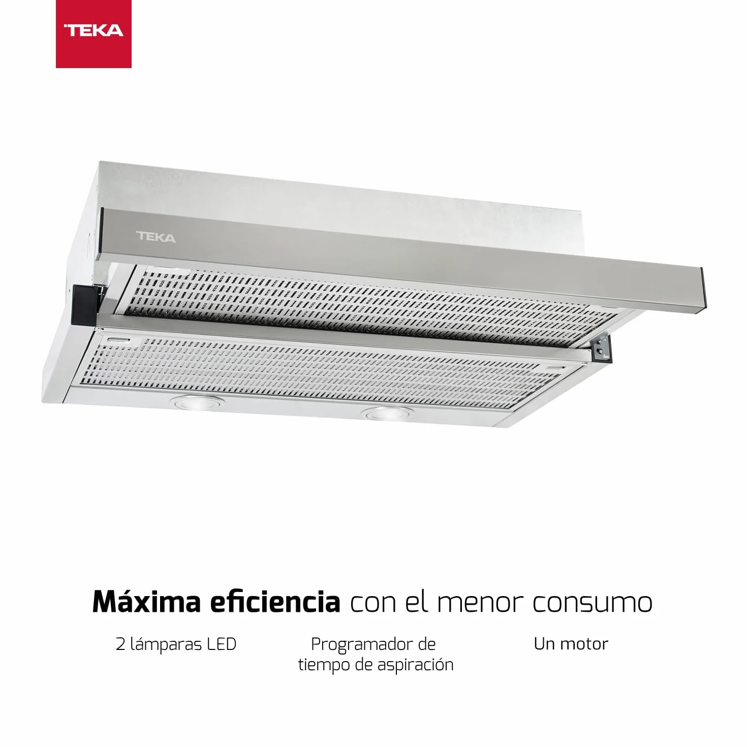 TEKA Campana Extractora Extensible 60 cm, 2 Velocidades + Intensiva, Filtro de Carbón, Acero Inoxidable Antihuellas, LED, Modelo CNL 6400.2