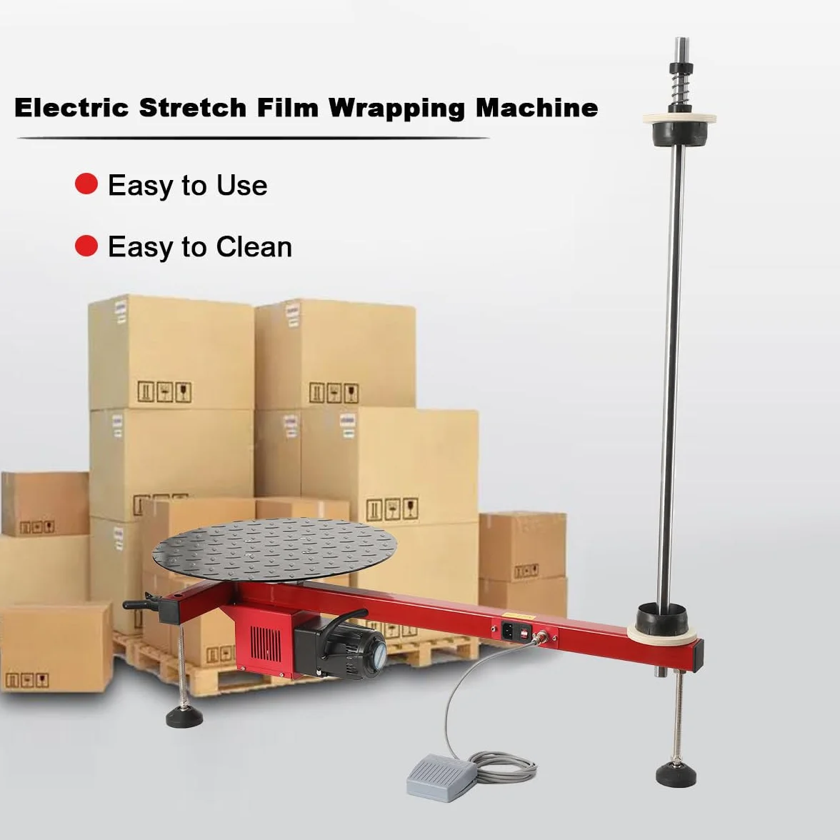 Empacadora de Película Envolvente Eléctrica Tipo T, 30 RPM 100KG Carga Máxima, Envolvedora de Palets con Pedal, Máquina de Envoltura de Cartón para Cajas de Logística Exprés