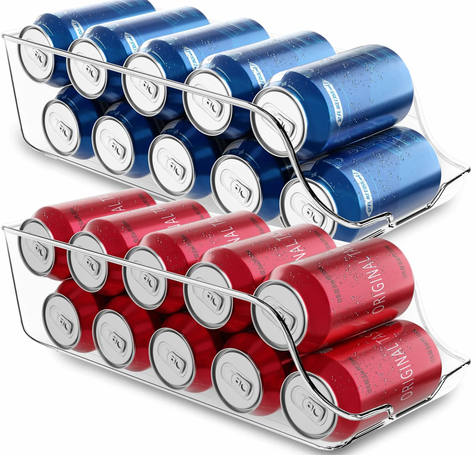 KICHLY Organizador Nevera latas Apilable Ahorra Espacio Dispensador de Latas de Refresco para Despensa Nevera Congelador Lavadero Pack de 2 Claro