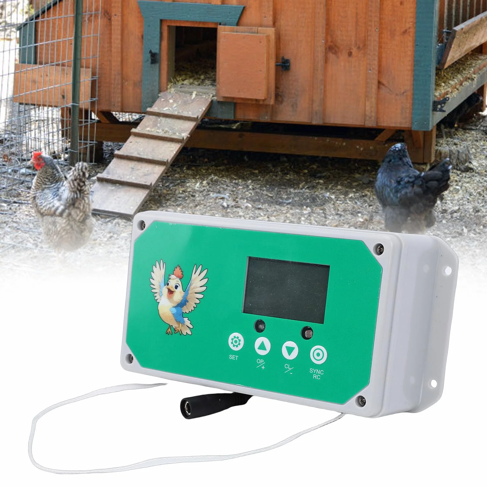 HEEPDD Abridor Automático de Puerta para Gallinero, de Aluminio Resistente a la Intemperie, con Control Remoto, Eléctrico, con Temporizador y Pantalla LED HD para (Enchufe de la UE 100-240V)