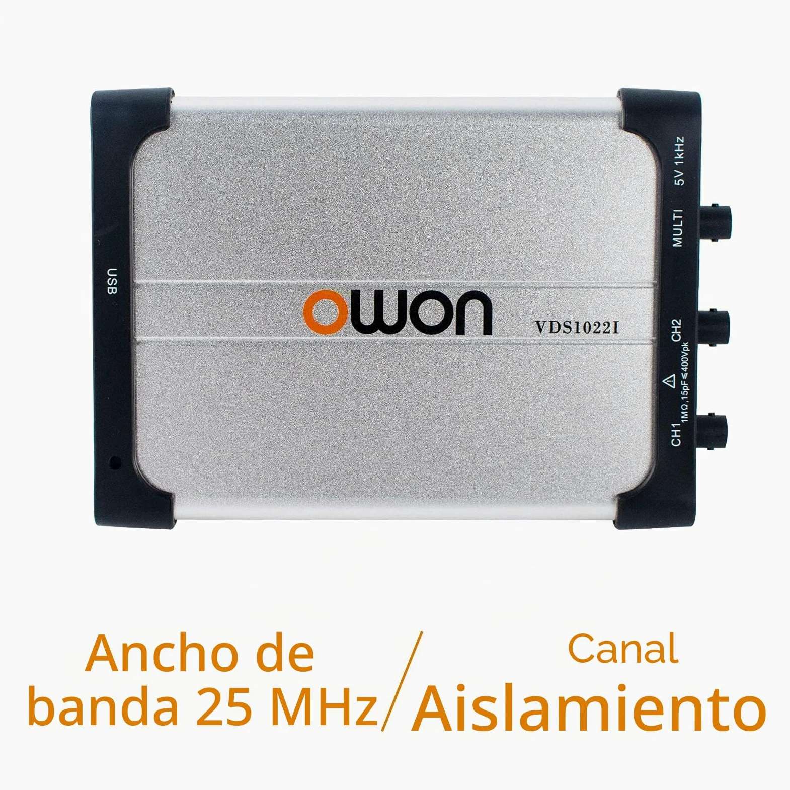 OWON VDS1022i Oscilloscopio USB basato su PC, 2+1 (multi) canali portatile, larghezza di banda 25 MHz con isolamento del canale