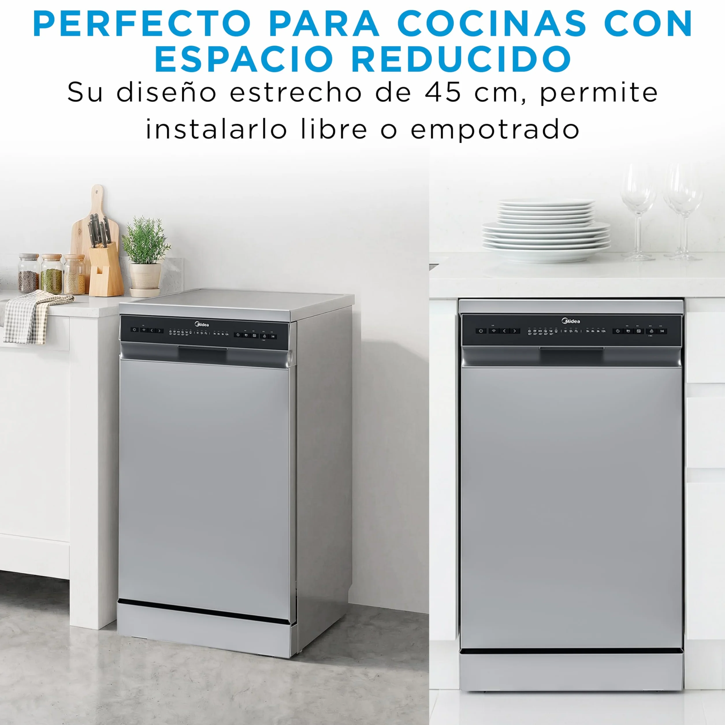 Midea Lavavajillas 45 cm Inox 10 Servicios 8 Programas Lavaplatos Libre Instalación Compacto Integrable