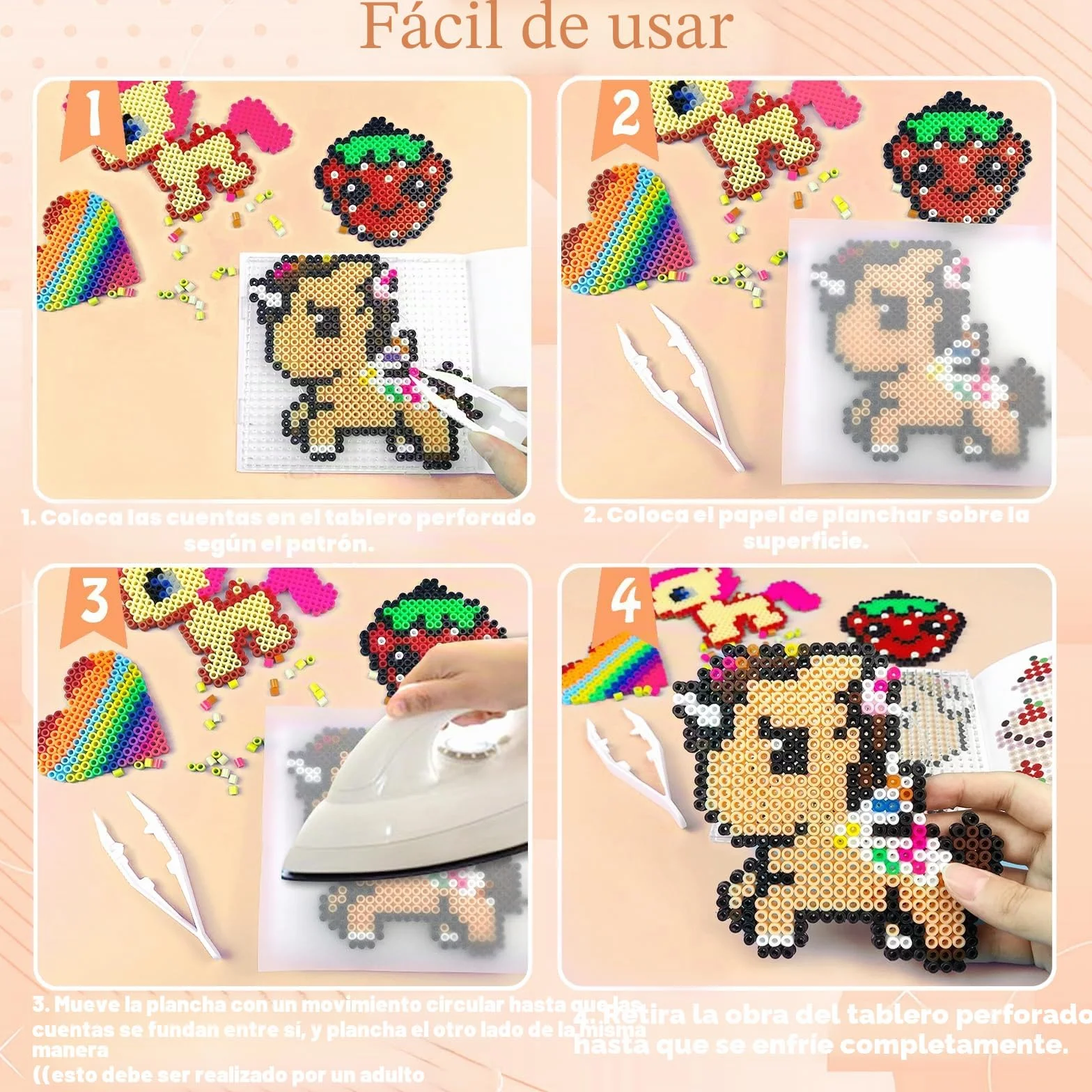 AJAZPER Kit de Cuentas Para Planchar 5MM, 2 Cajas de 48 Colores Fusibles con Caja de Almacenamiento, Guía, Manualidades para Niños 5+
