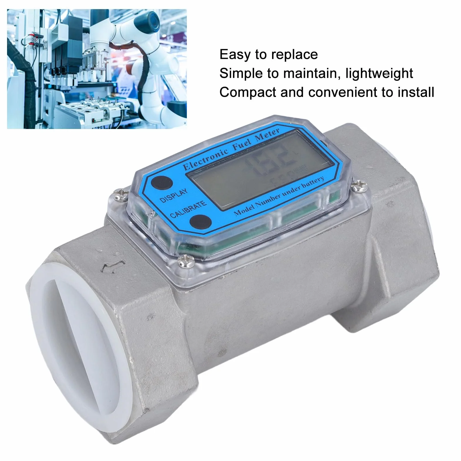 Caudalímetros Agua Digital, Acero Inoxidable Medidor de Flujo de Turbina de 2 Pulgadas 35-250 L/Min, Unidad L, GAL, PTS, QTS