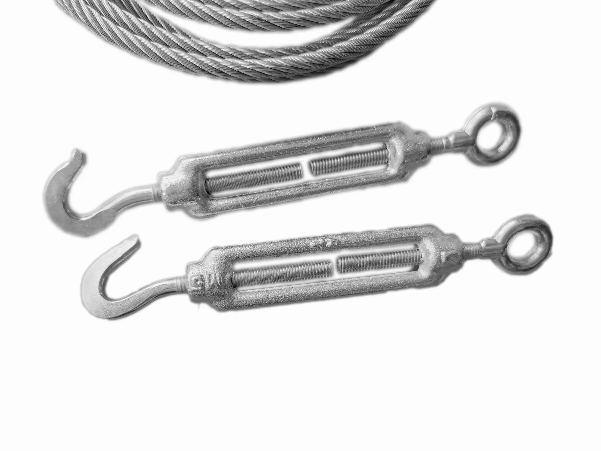 Cable de alambre de 10 mm de grosor, 25 m de longitud, juego de cuerda de acero con 6 abrazaderas de cable y 2 tensores de tensión, juego de cuerda de alambre duradero