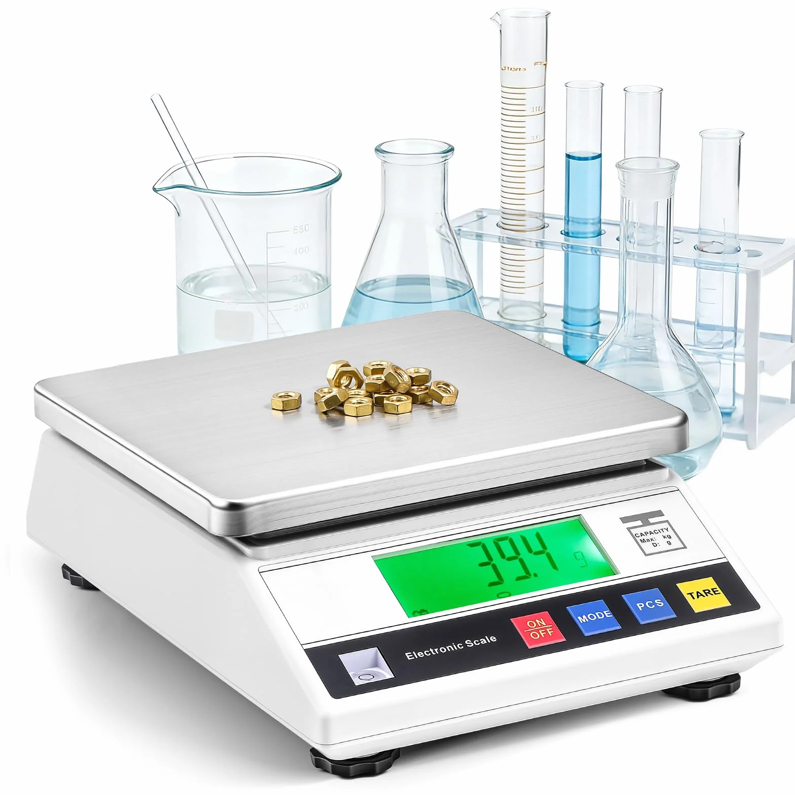 Bonvoisin Báscula de Precisión 7500/0.1 g, Balanza Cuentapiezas Laboratorio Digital Electrónica Analítica con Certificación CE, Función de Conteo y Tara, Acero Inoxidable, Batería y Cargador (0.1g)