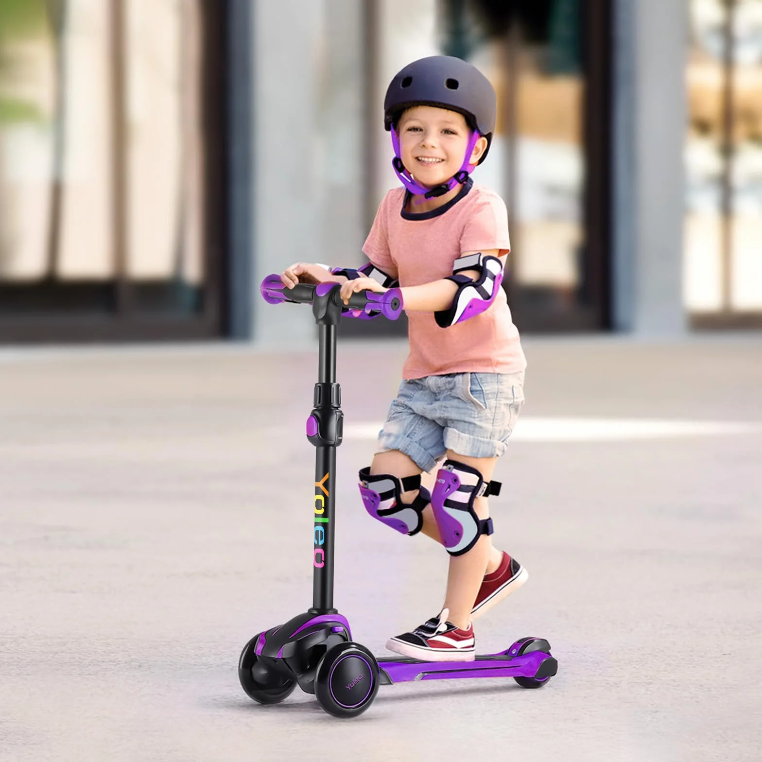 YOLEO Patinete para Niños 3-12 Años 4 Alturas Ajustables 3 Ruedas LED Amortiguador Carga 50 kg