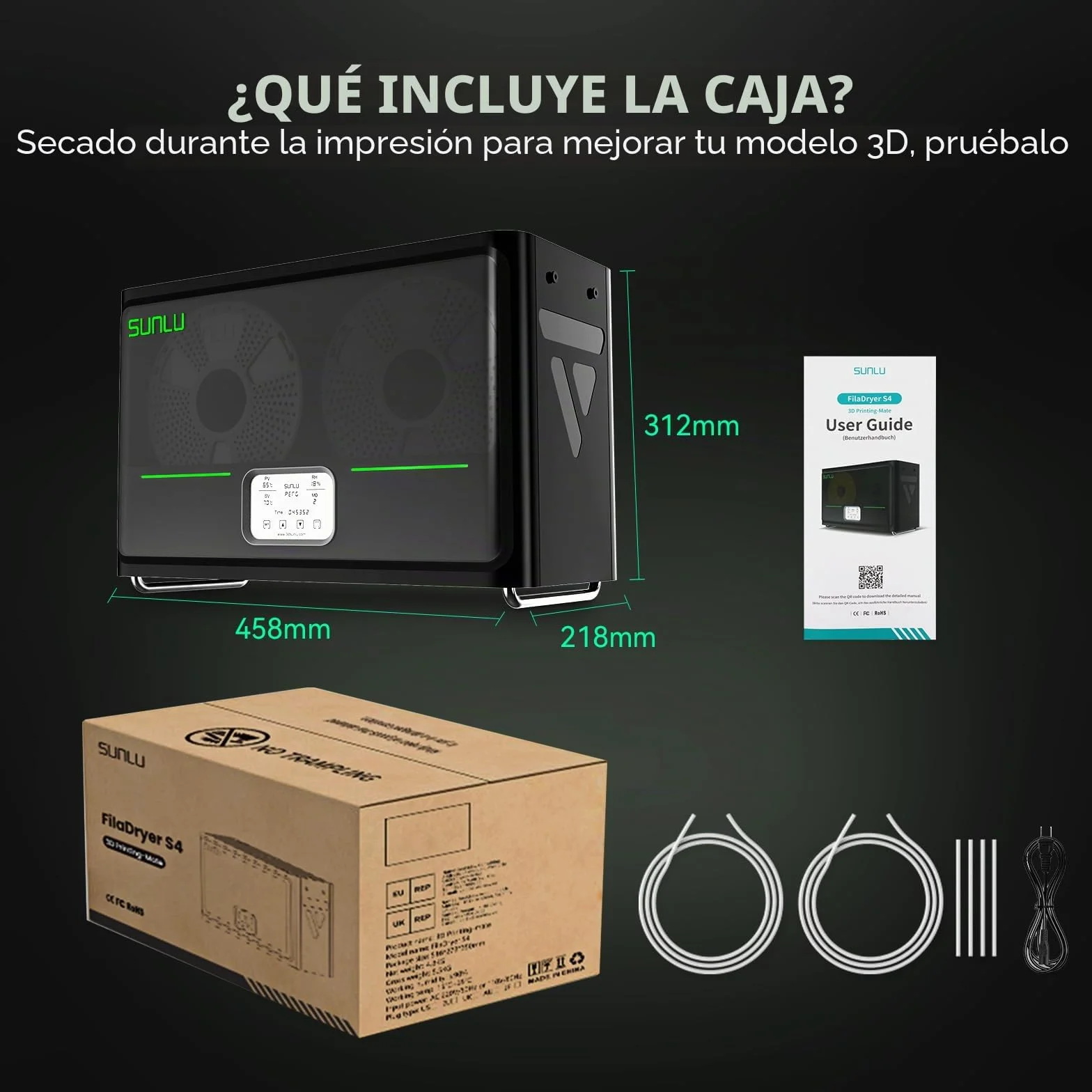 Oficial S4 Caja Secadora de Filamento, Deshidratador de filamento de 4 carretes mMejorado con Equilibrio de Temperatura, Control Automático de Humedad, para 3D Fliamento PLA TPU PETG ABS Nylon