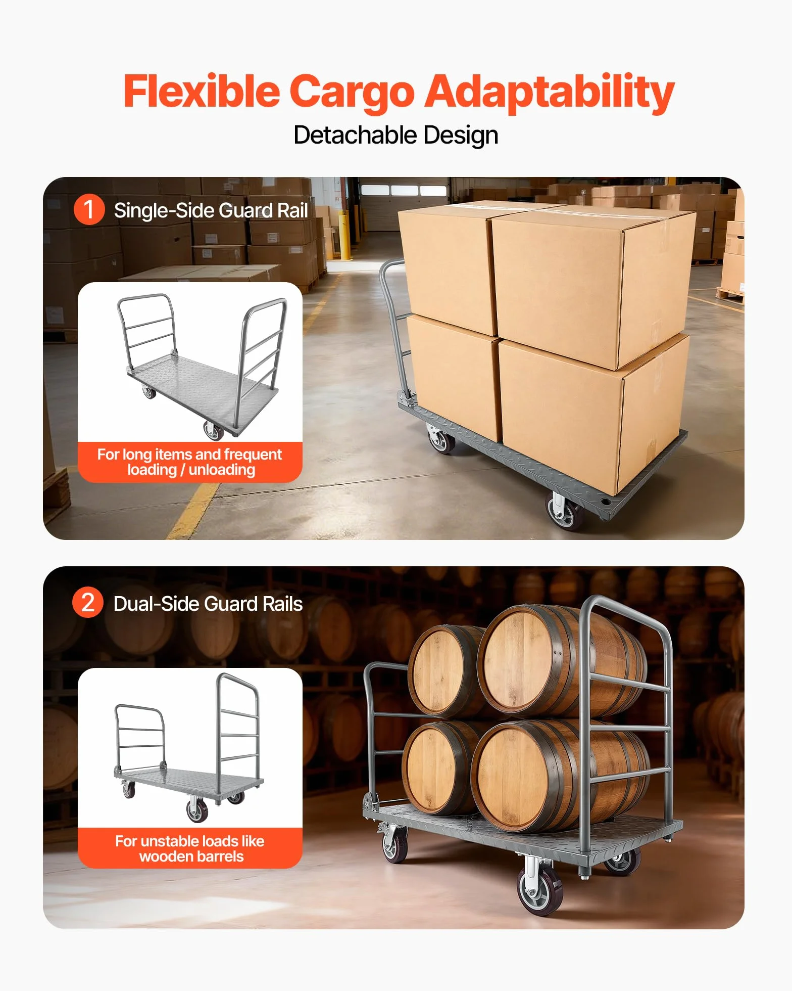 VEVOR Carro Plataforma Plegable de Acero 122 x 61 cm, Carretilla de Transporte Carga de 1202 kg, Carrito Portaequipajes con Plataforma con Ruedas de 152 mm, para Tareas Domésticas, Almacén, Mudanza