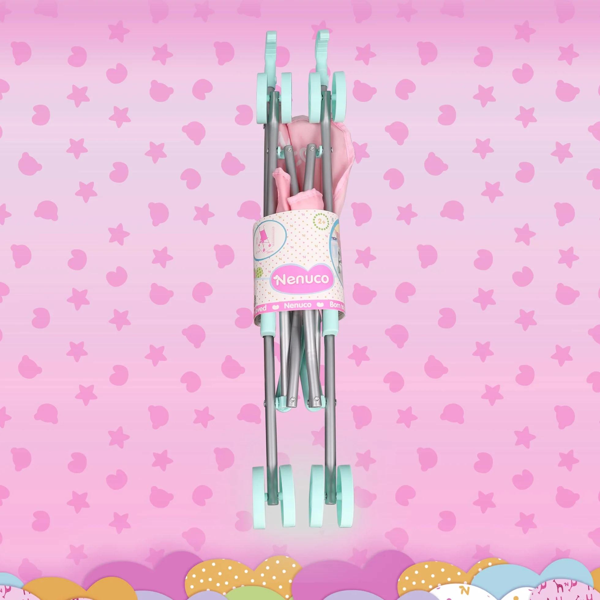 Nenuco Sillita de Metal Carrito de Paseo Juguete Rosa Azul Metálica Plegable 3 años