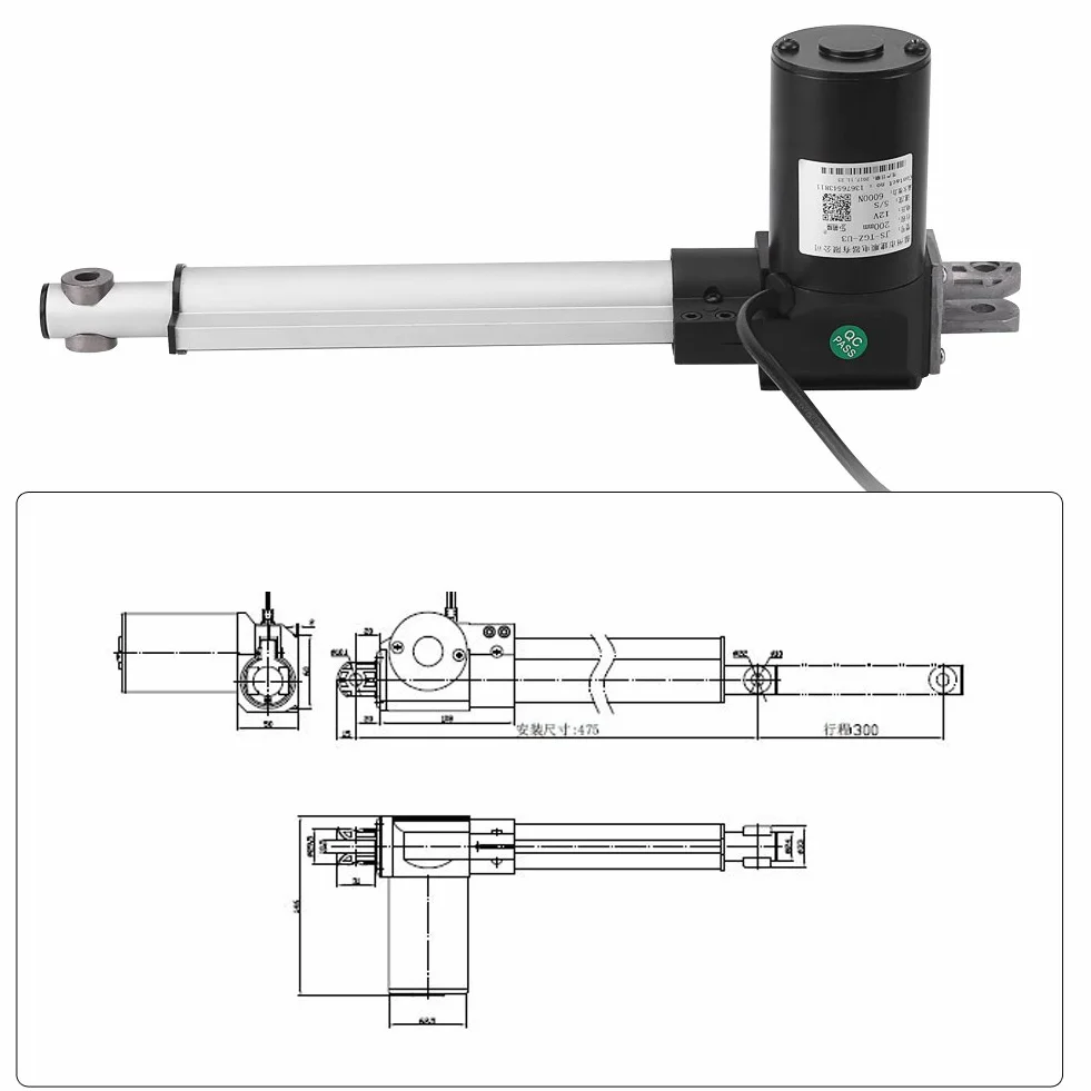 Actuador lineal 12V DC Motor Heavy Duty 6000N 600KG 5mm / s Carrera 100-500mm Motor de Carga Eléctrica IP54 Metal(500mm)