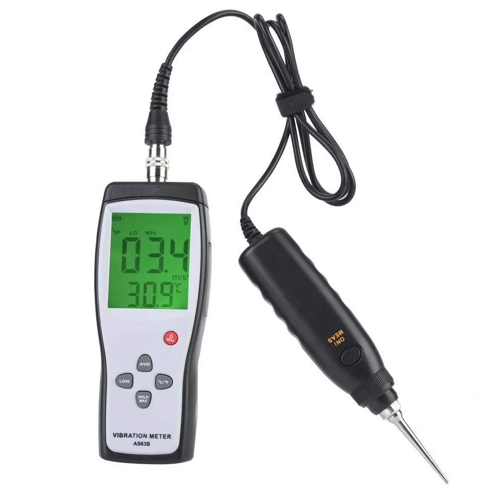 Medidor de vibración, LCD Digital Vibration Meter Tester Medidor de sensor de vibración de mano Analizador de vibrómetro AS63B, Medidor de vibración Medidor de probador