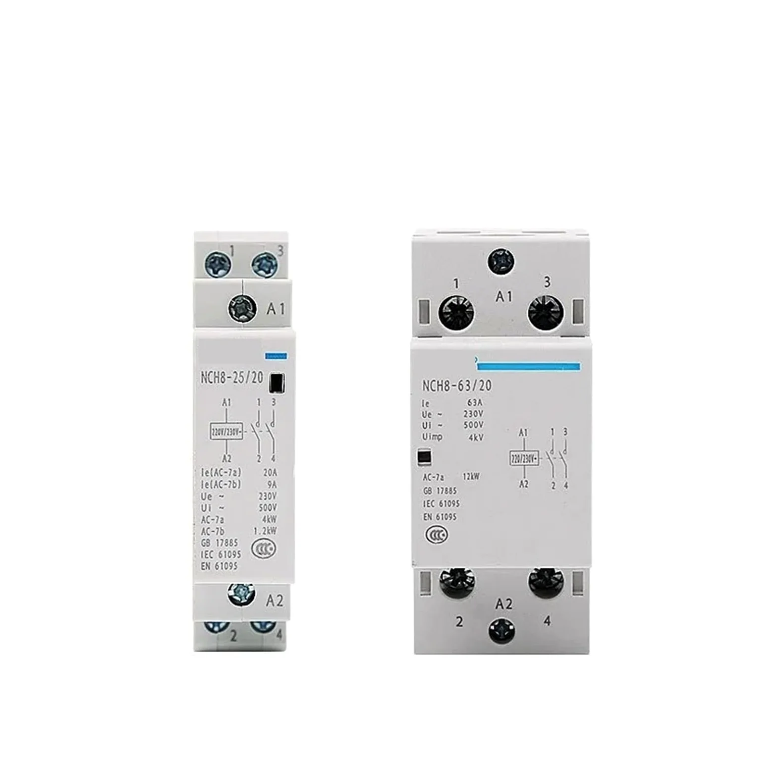 Contactor Modular de CA for el hogar, carril NCH8 20A 25A 40A 63A, 2NO, 2NC, 1NO1NC, 2NO2NC, 4NO, 220V/230V, 220v(NCH8-63A,4NO)