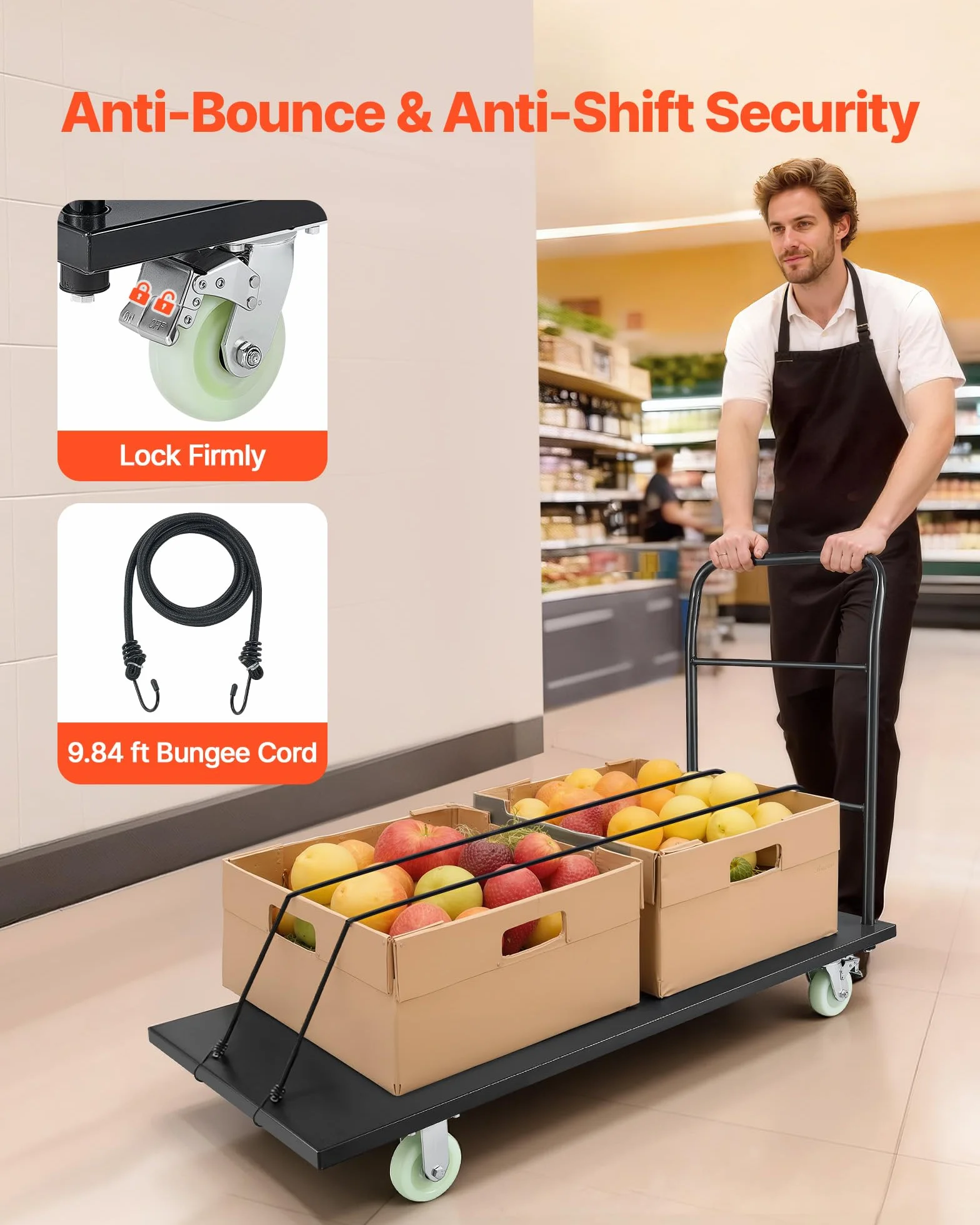 VEVOR Carro Plataforma Plegable 1525x700 mm para Trabajo Pesado, Carretilla de Transporte Carga de 907 kg, Carrito Portaequipajes con Plataforma con Ruedas, para Tareas Domésticas, Almacén, Mudanza