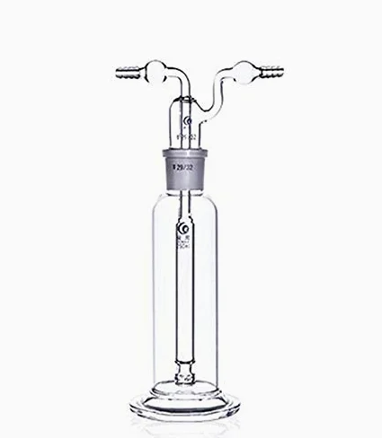 Botella de lavado de gas de vidrio de laboratorio de 250 ml, trampa de vacío con dos tubos curvados, junta 29/32, botella de vidrio de borosilicato para kit de cristalería de laboratorio de química