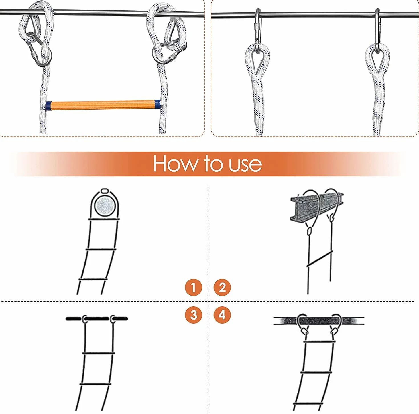 PHONME Escalera de Cuerda de Escape Escalera Suave 3m 5m 8m 10m 15m 20m de Peso hasta 420 kilogramos fácil de Usar Gancho Compacto y fácil de Usar para almacenar(Size:10m)