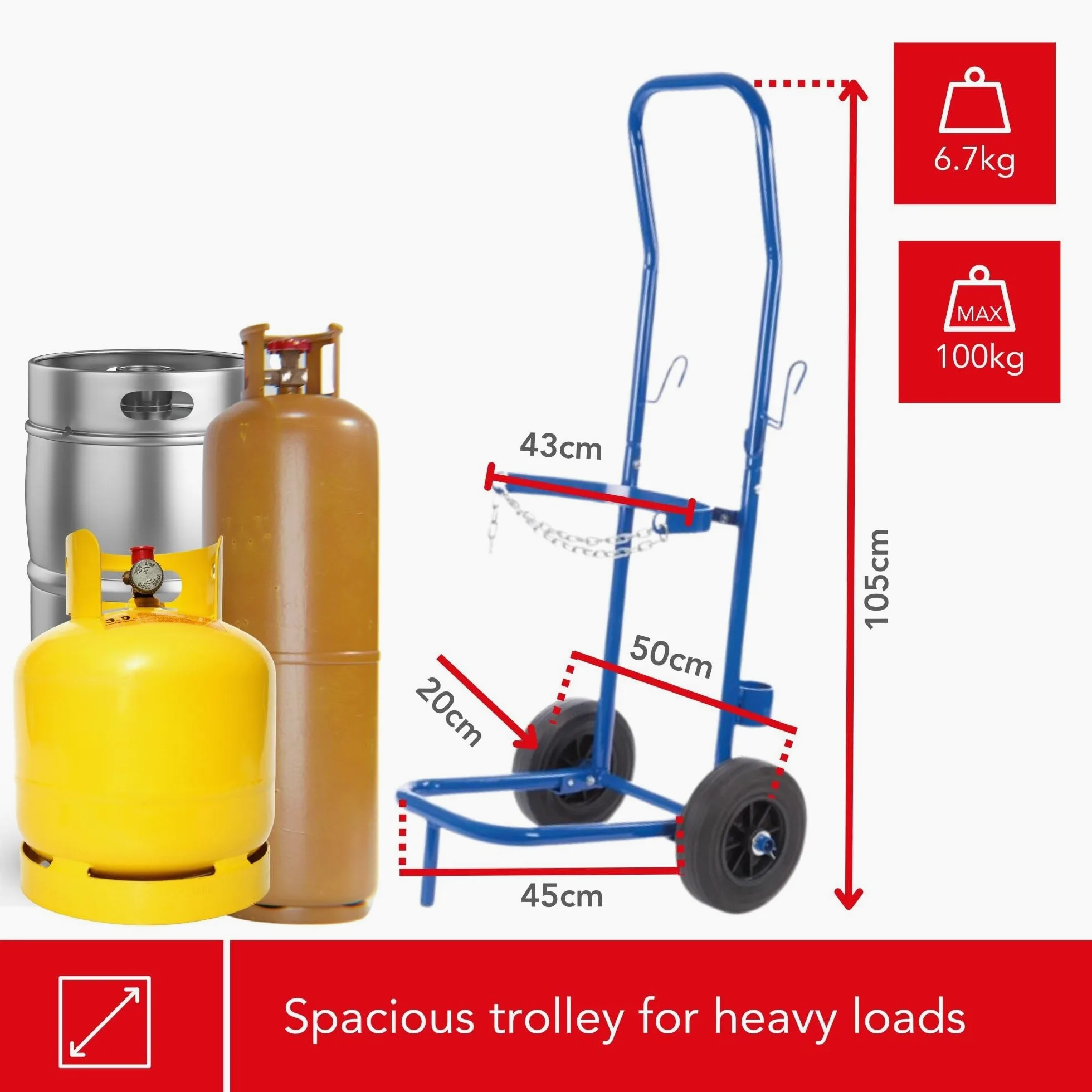 Toolland Carrito para bombonas de Gas 100 kg Cadena Ajustable Acero Inoxidable Ruedas 20 cm para propano butano barriles de Cerveza Interior Exterior