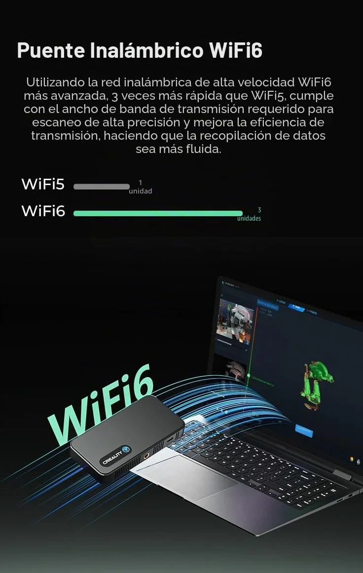 Creality CR Scan Ferret Pro - Escáner 3D (0,1 mm de precisión, seguimiento antivibración, escáner 3D portátil WiFi6 para iOS/Android Phone PC Win 10/11, escaneo a todo color de 24 bits)