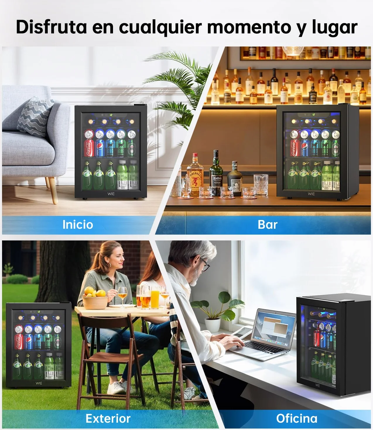 Mini Nevera 48L 68 Latas Frigorifico Pequeño con Puerta de Cristal, Temperatura Regulable, Iluminación LED, Silencioso