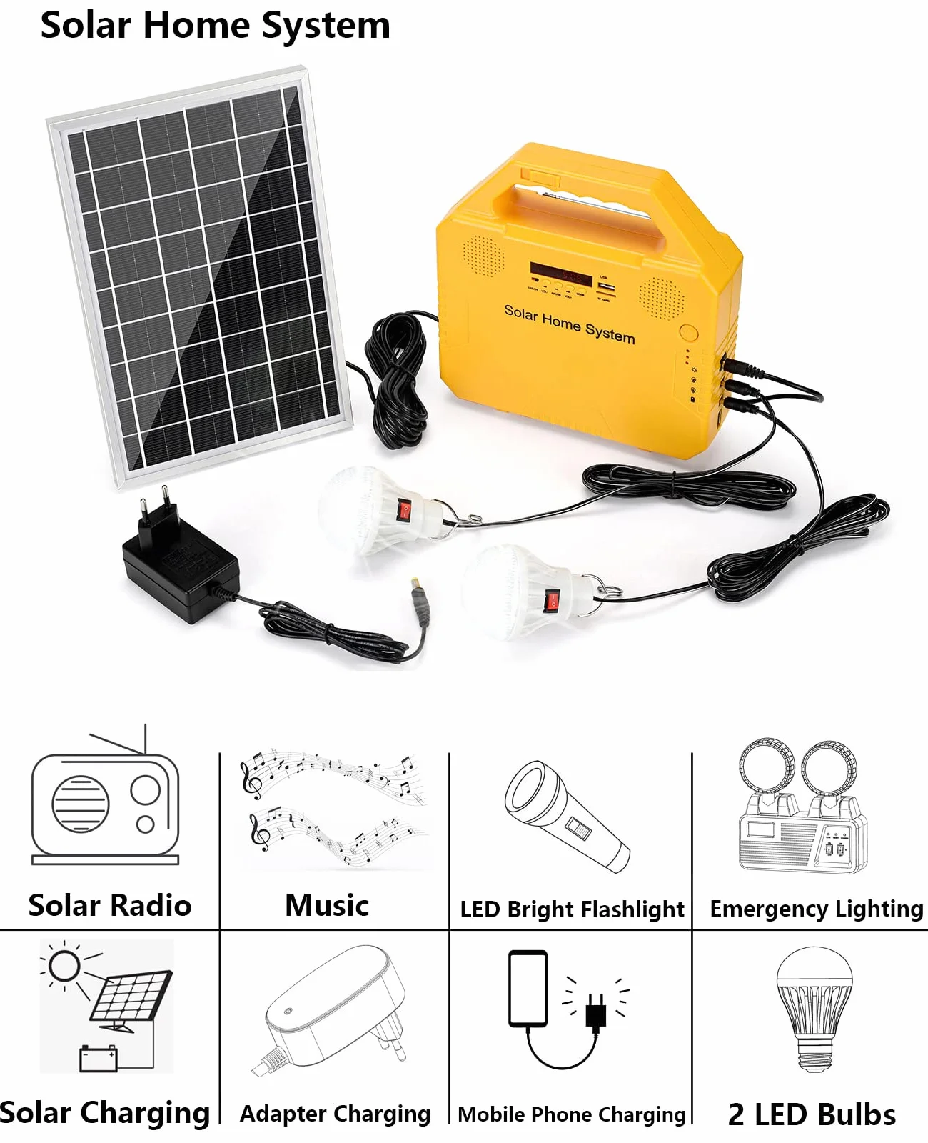 Sistema de iluminación solar de emergencia, kit de generador de energía solar portátil para alimentación de emergencia, hogar y exterior, generador solar multifunción