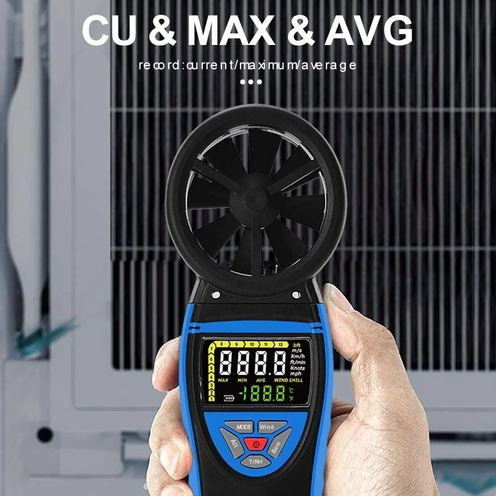 HoldPeak 8805-WM Anemómetro Digital Portátil para Exterior, Temperatura, Presión Atmosférica, Altitud y Flujo de Aire para Drones HVAC