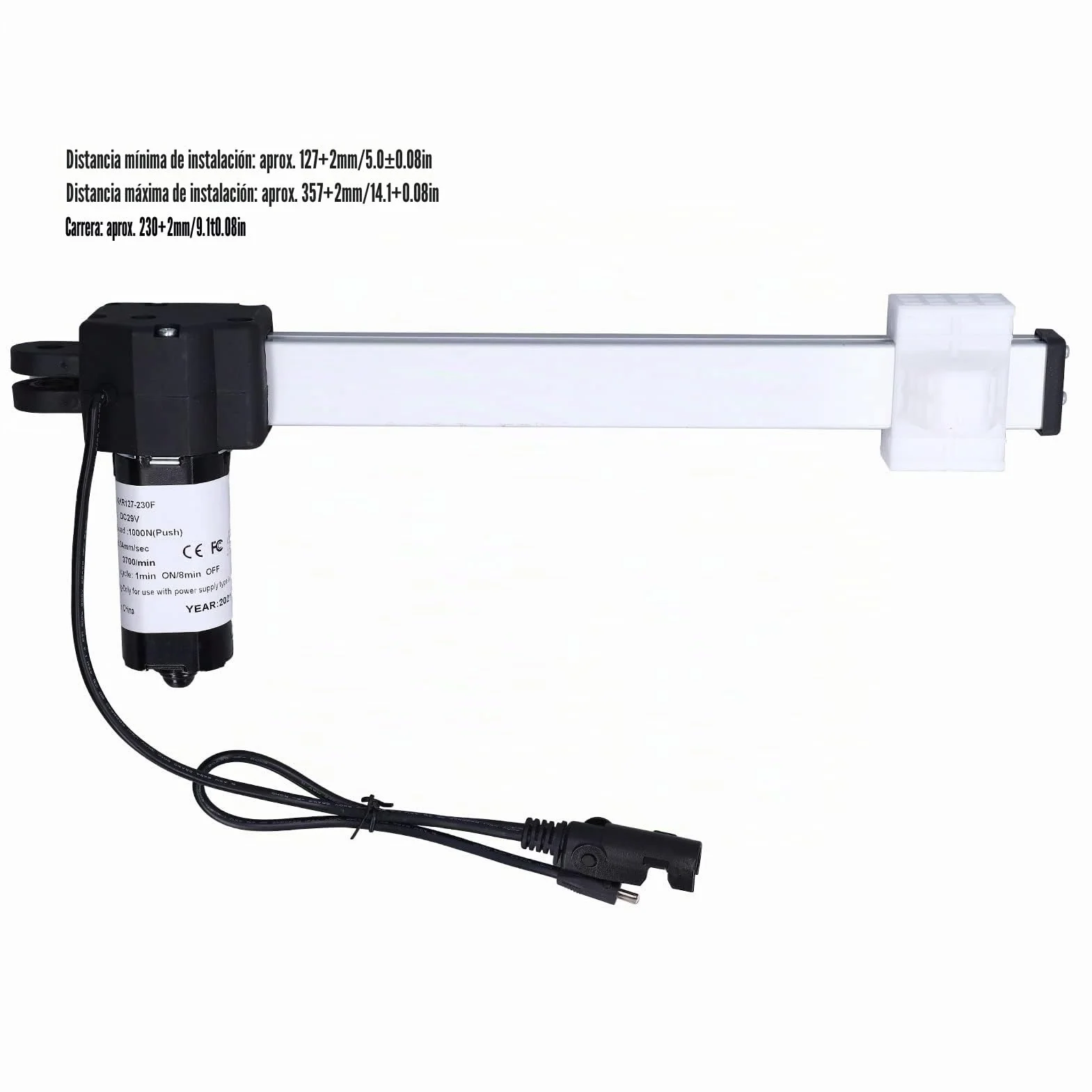 Buachois Motor de Actuador para Reclinable Eléctrico Lineal Carrera DC 29V | Motor con Recorrido de 230 mm con Clip de Fijación 1000N Lineal Eléctrico de Carga Varilla Telescópica Sillas Elevadora