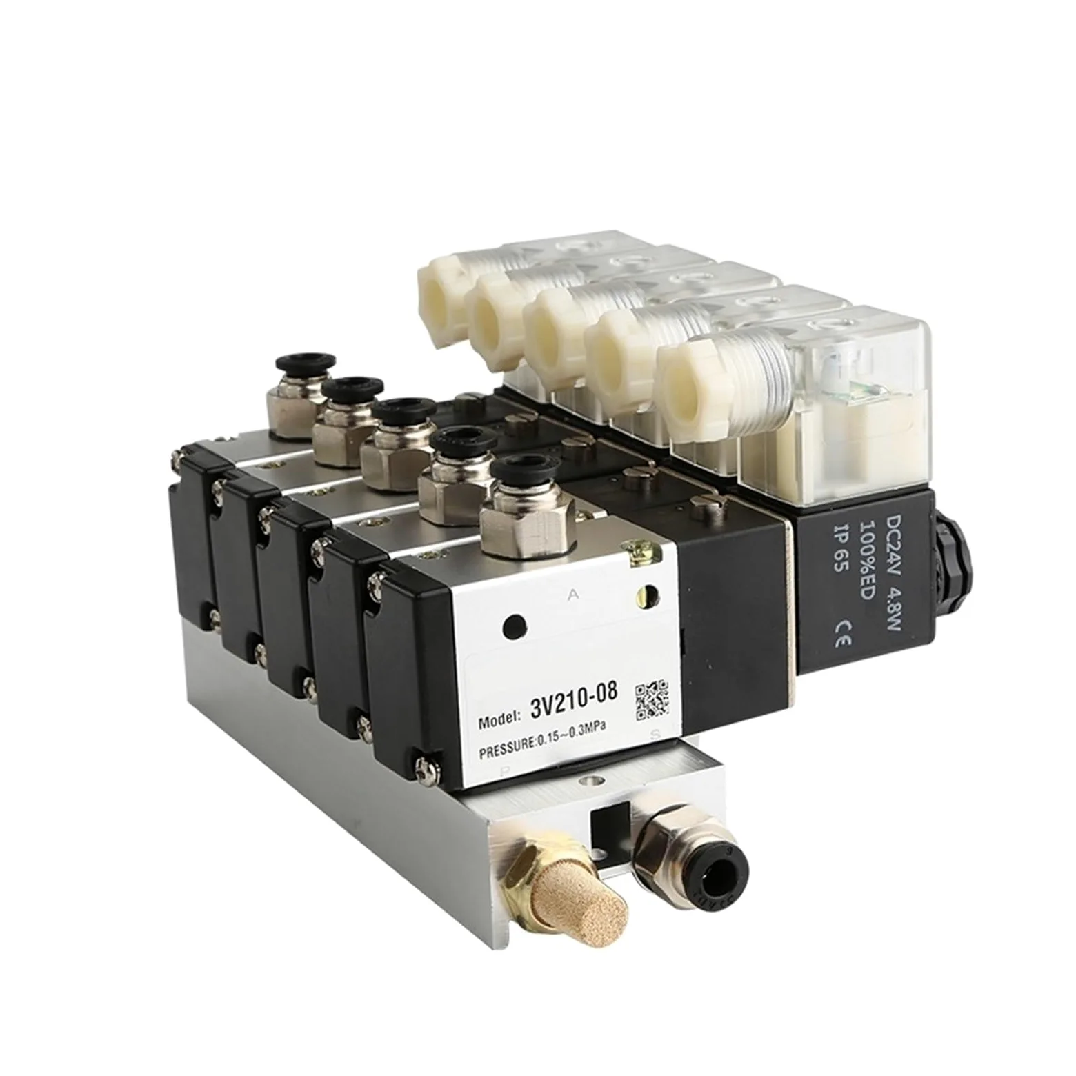 Bloque de electroválvulas normalmente cerradas con base for silenciador, colector DCAC 110 V/220 V, 3 puertos(Ac110v 8 in 8 Out)