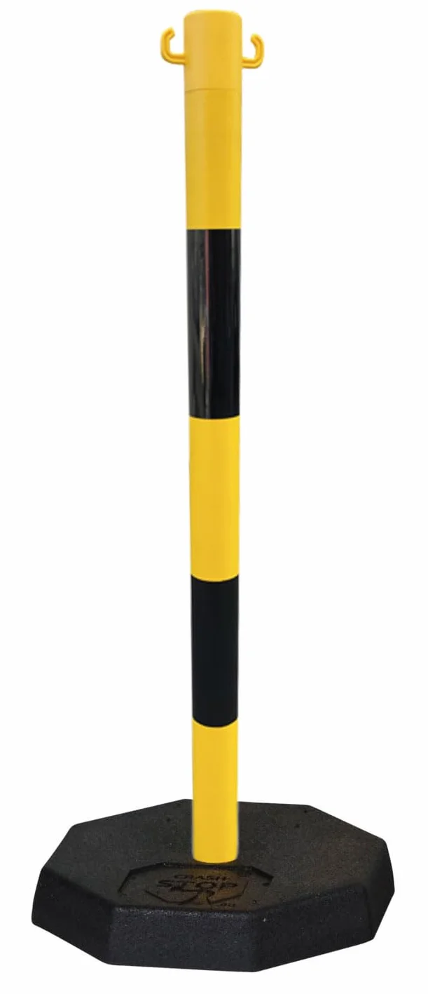 Set de postes y cadena de barrera -Resistente-, 2 postes de plástico incl. 5 m de cadena (Negro/Amarillo)