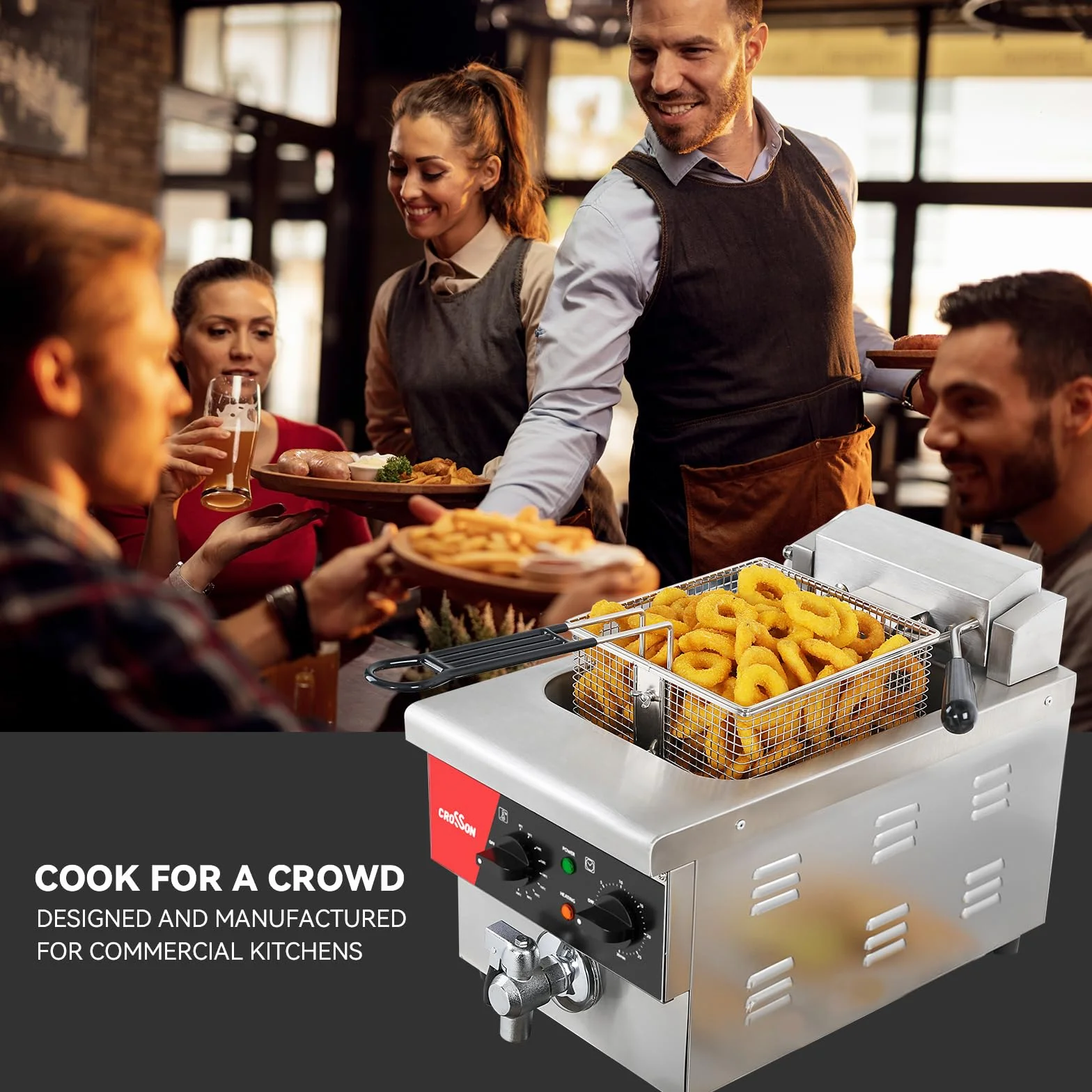 Freidora de mostrador eléctrica CROSSON 6L extra grande con drenaje, temporizador, cesta y tapa para uso en restaurantes Freidoras comerciales de 230 V, 3000 W (6 V EU)
