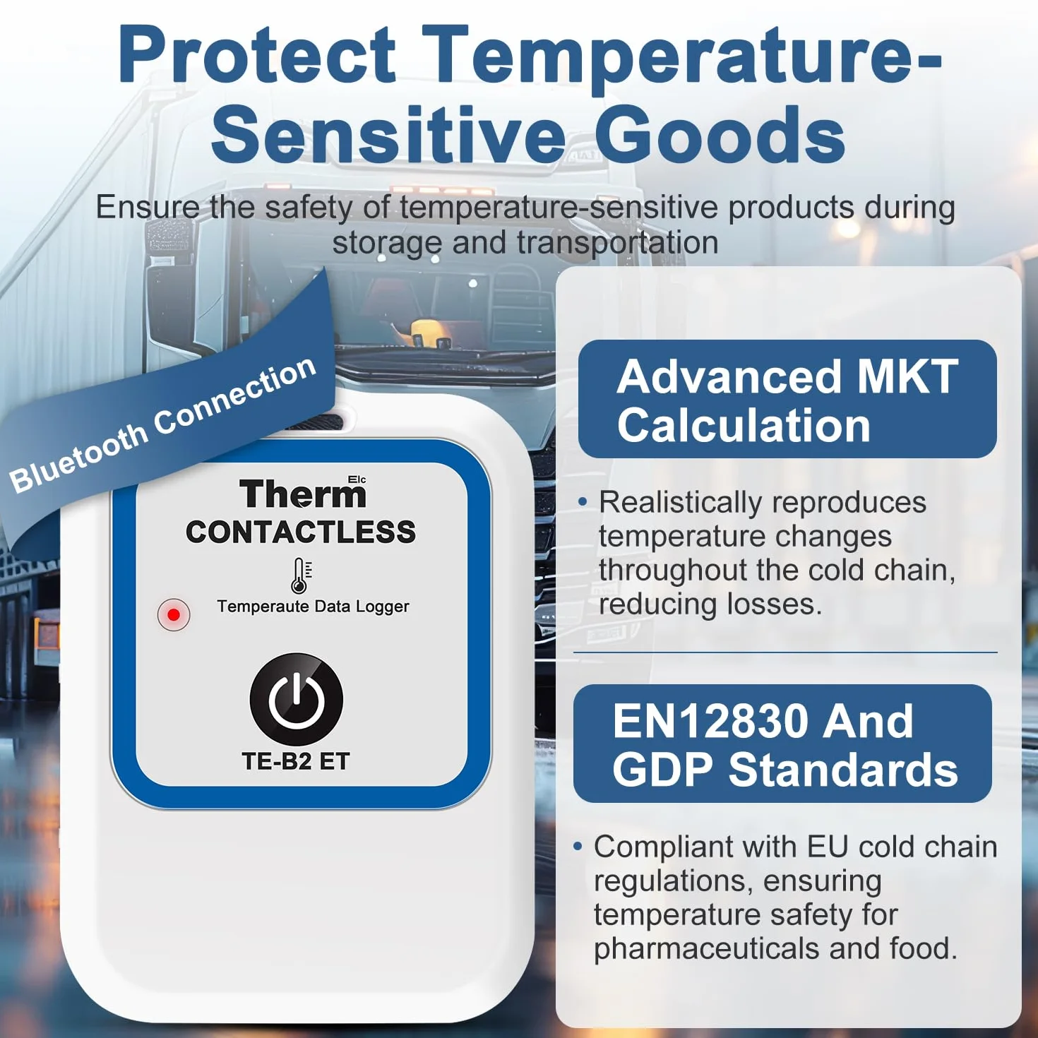 ThermElc TE-B2 Registrador Datos Temperatura Para Vacunas,Compatible con la Norma EN12830, Monitor Para Refrigeradores de Farmacia con cálculo MKT, 12000 Puntos,Reutilizable,Informes PDF sin Contacto