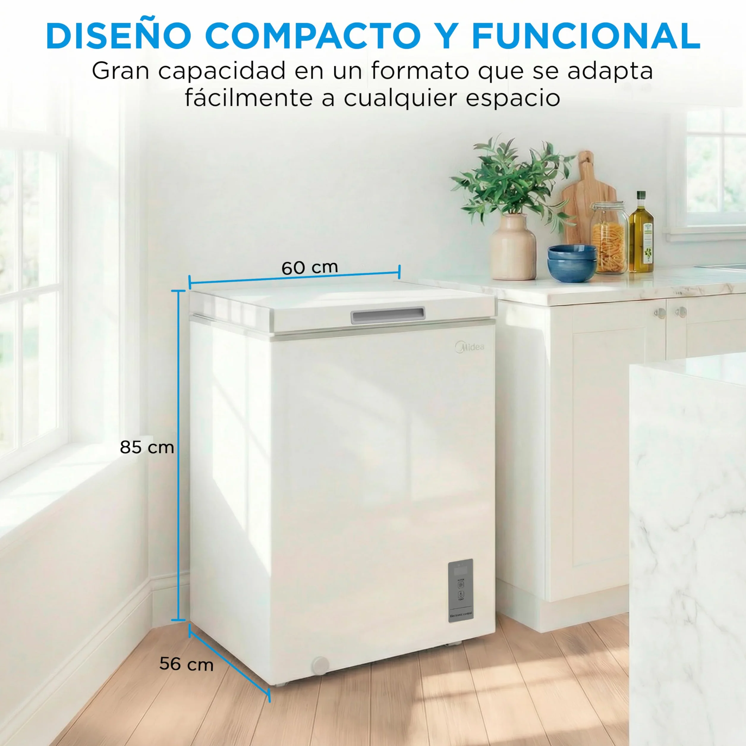 MIDEA Congelador Horizontal 143L Inverter Convertible Frigorífico Silencioso 37dB Bajo Consumo