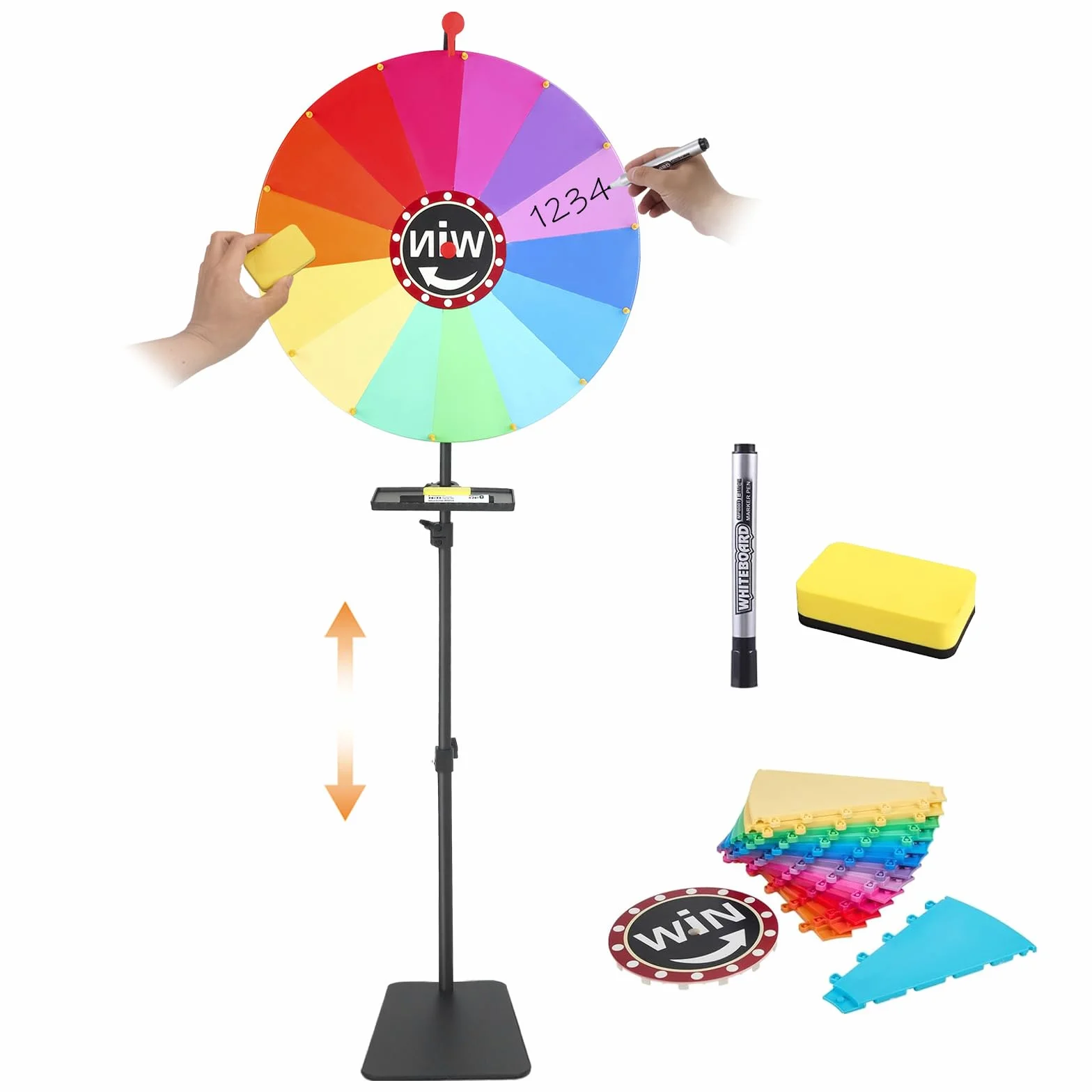 Ruleta de La Suerte 60cm Rueda de la Fortuna Grande con 14 Ranuras Altura Ajustable 85-165cm