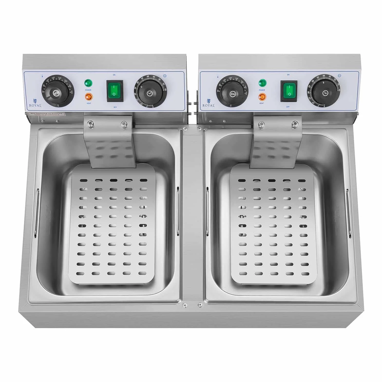 Royal Catering Freidora Eléctrica Doble Para Hostelería 2 x 10 Litros 230 V RCTF 10DB (2 x 3.200 W, Temporizador 60 Min, Temperatura: 50-200 °C)