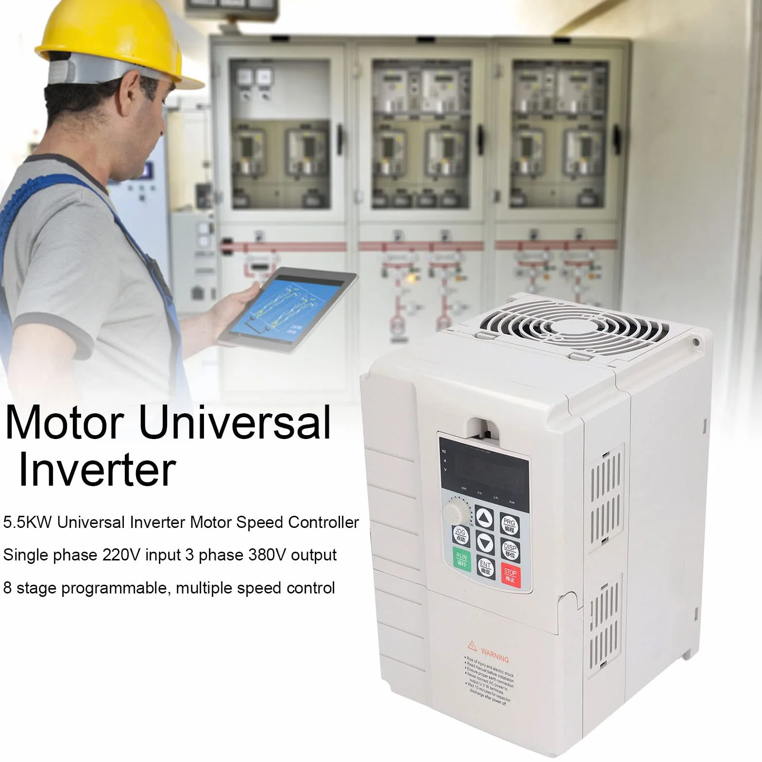 Unidad de Frecuencia Variable, 5.5KW Entrada Monofásica de 220 V Salida Trifásica de 380 V 8 Etapas Programables Unidad VFD Control PID Ruido bajo Ajustable Inversor de Controlador de Velocidad VFD
