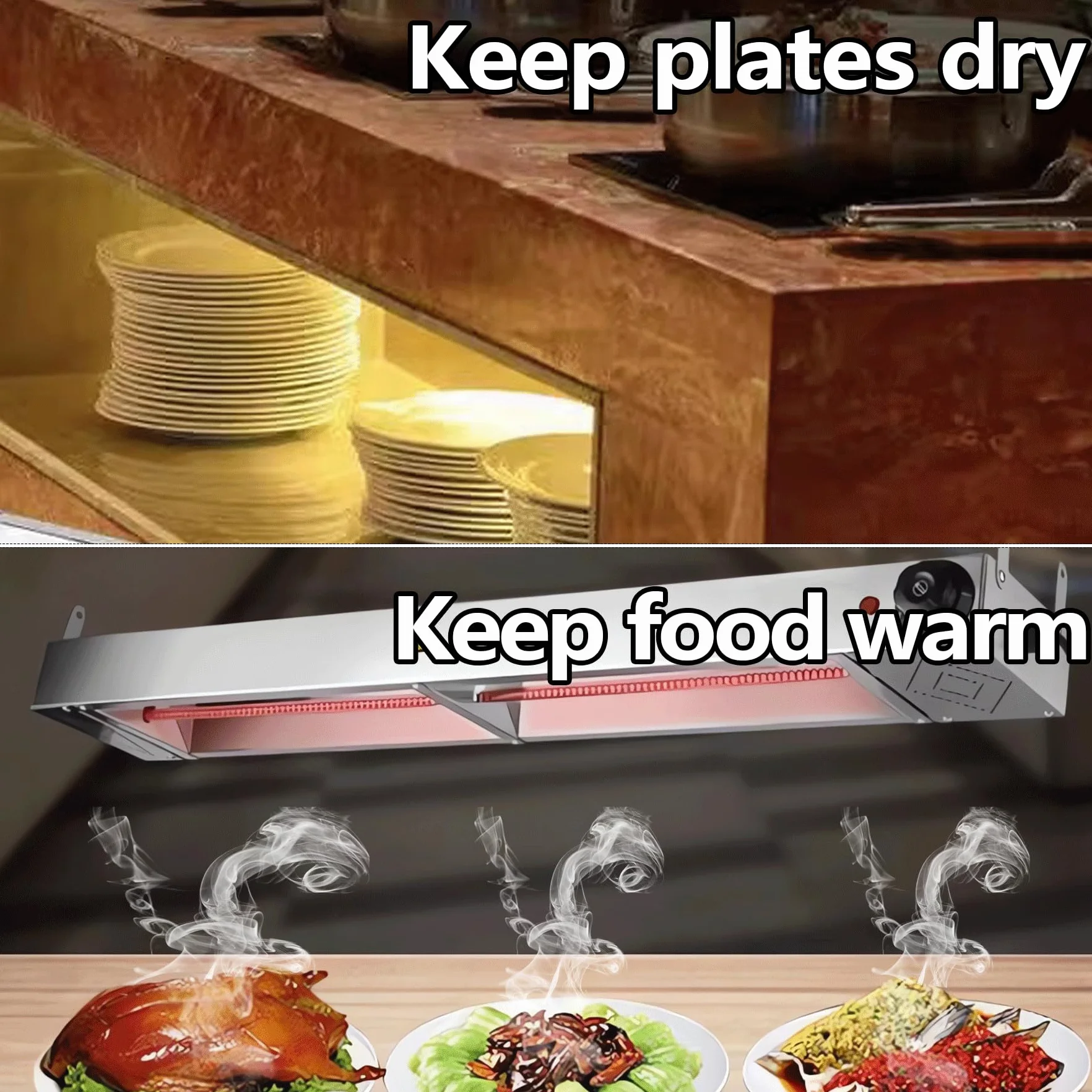 Lámpara de Calor de Alimentos Suspensión, Lamparas de Calor Hosteleria Acero Inoxidable, Lámpara de Aimentos Comerciales para Cocina, Buffets y Hoteles, Temperatura Ajustable (1PC, 120CM)